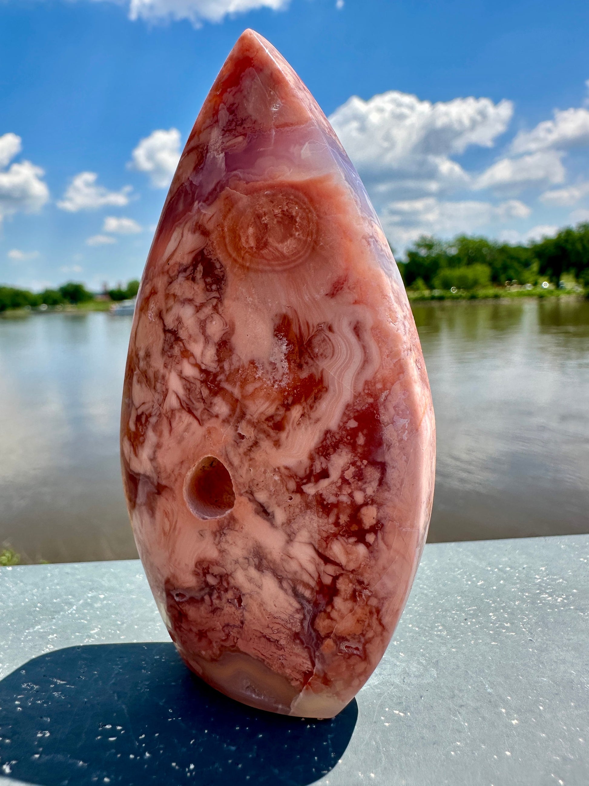 Gorgeous Pink Agate Freeform with Druzy Pocket