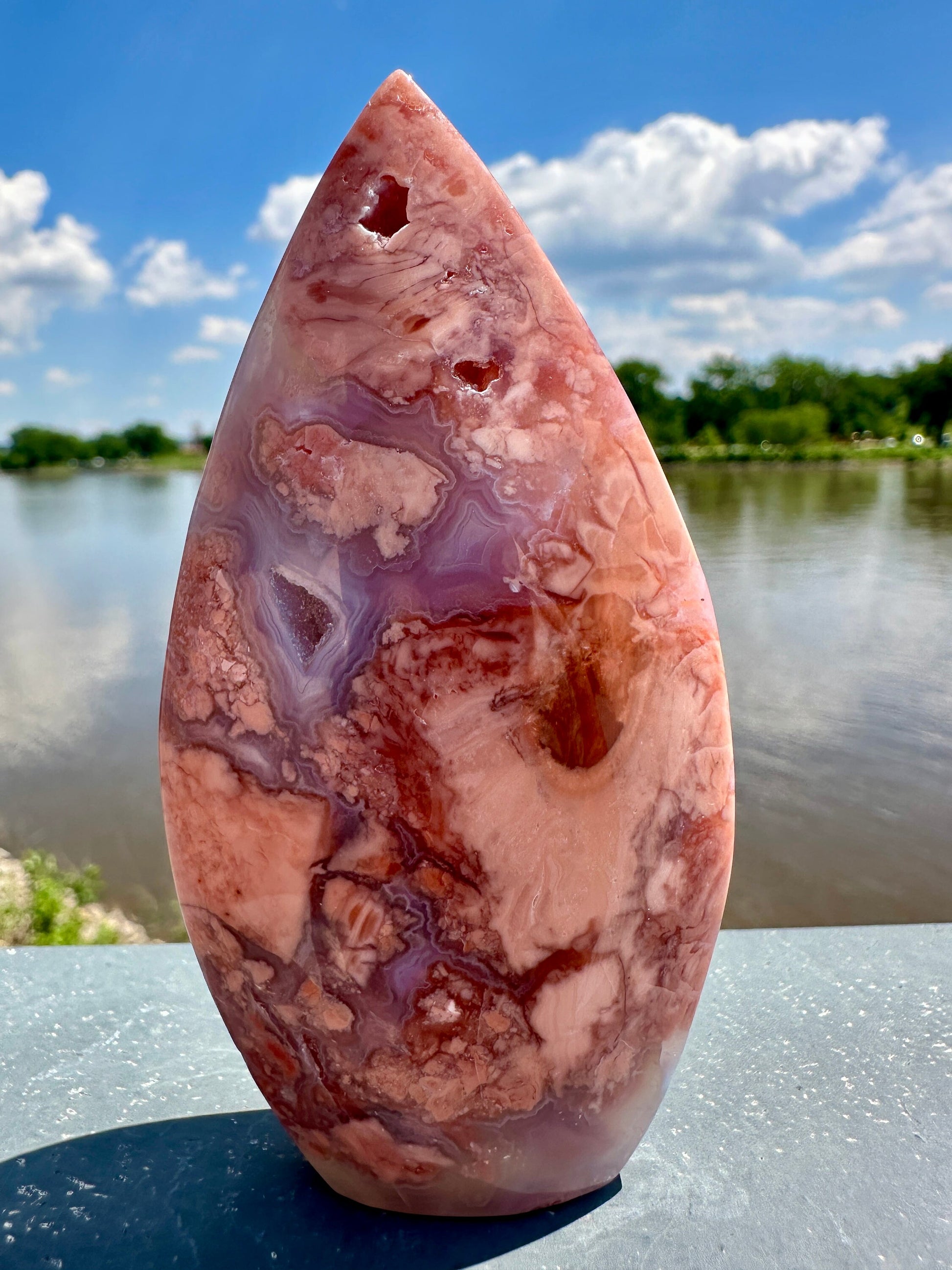 Gorgeous Pink Agate Freeform with Druzy Pocket