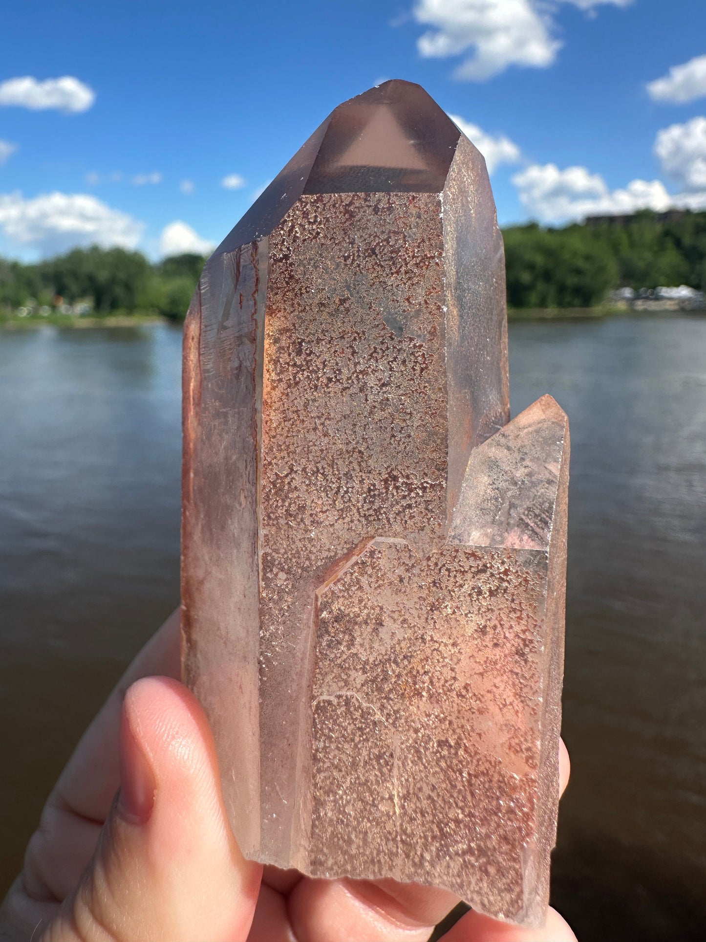 Stunning Rare Raw Twin Strawberry Lemurian Point