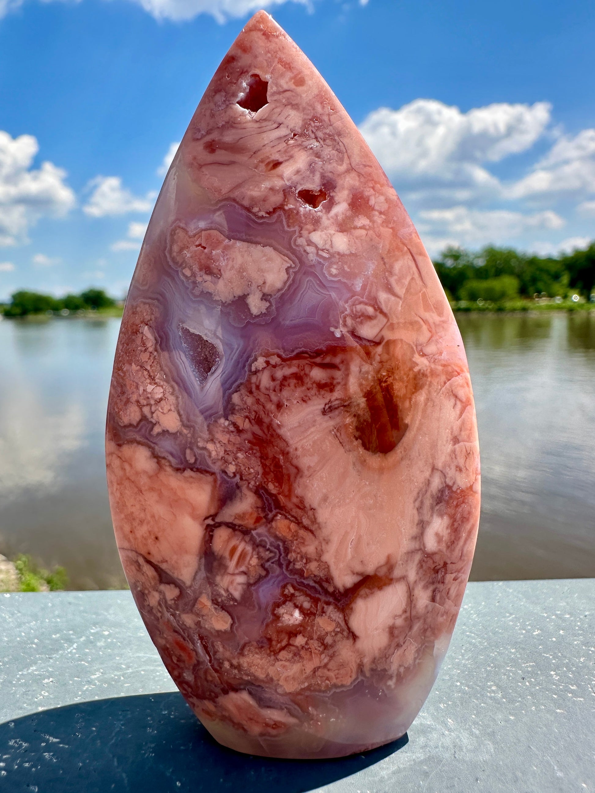 Gorgeous Pink Agate Freeform with Druzy Pocket
