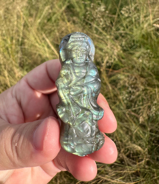 Flashy Labradorite Kwan Yin Carving | Guan Yin Goddess