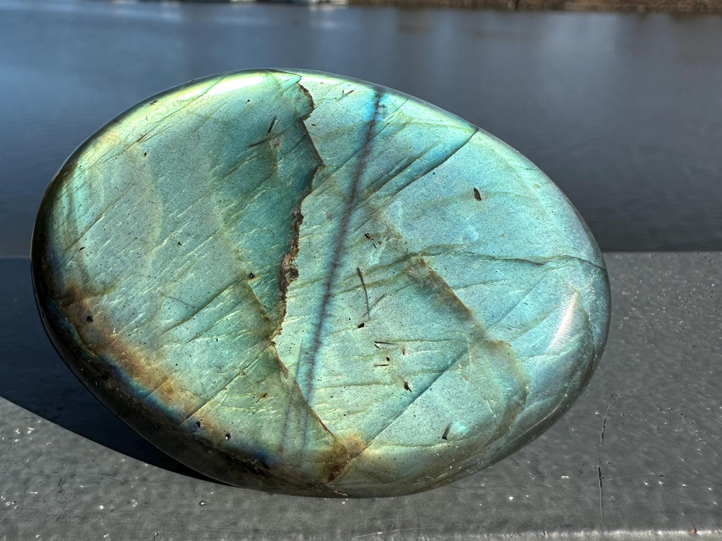 Flashy Natural Pink Labradorite Polished Palm Stone
