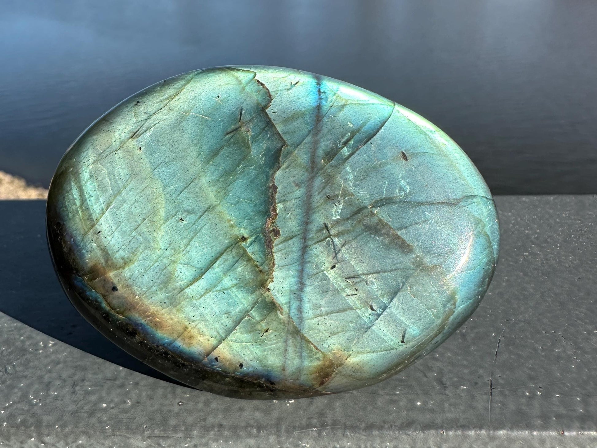 Flashy Natural Pink Labradorite Polished Palm Stone