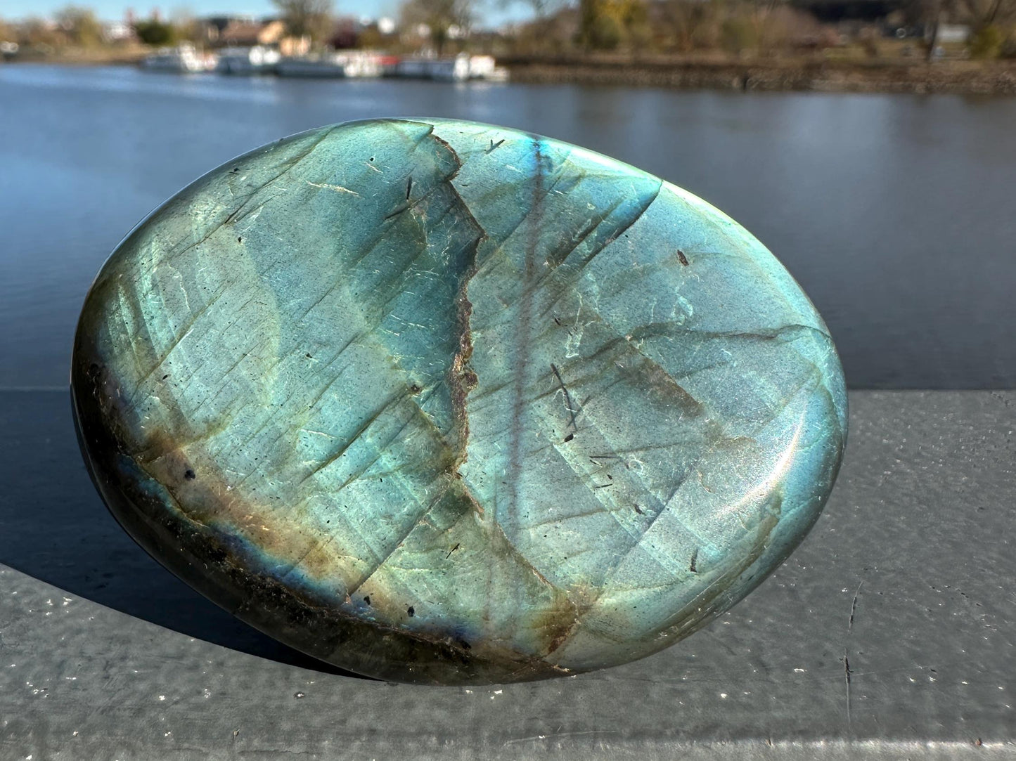 Flashy Natural Pink Labradorite Polished Palm Stone