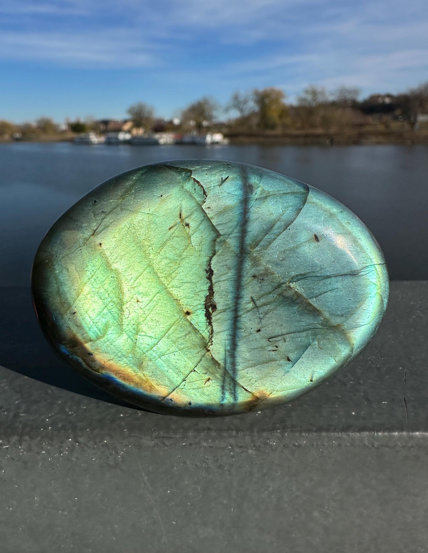 Flashy Natural Pink Labradorite Polished Palm Stone