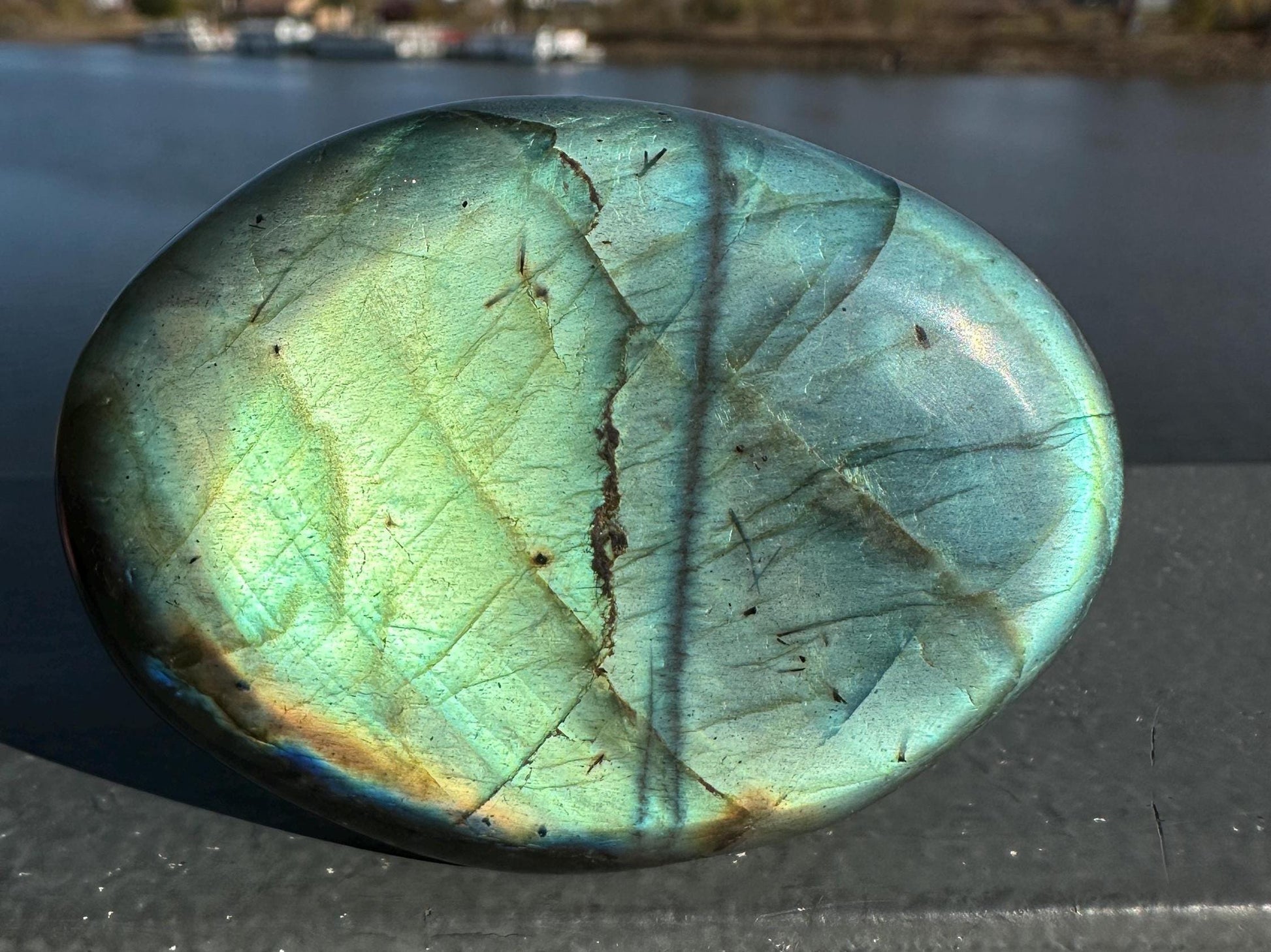 Flashy Natural Pink Labradorite Polished Palm Stone
