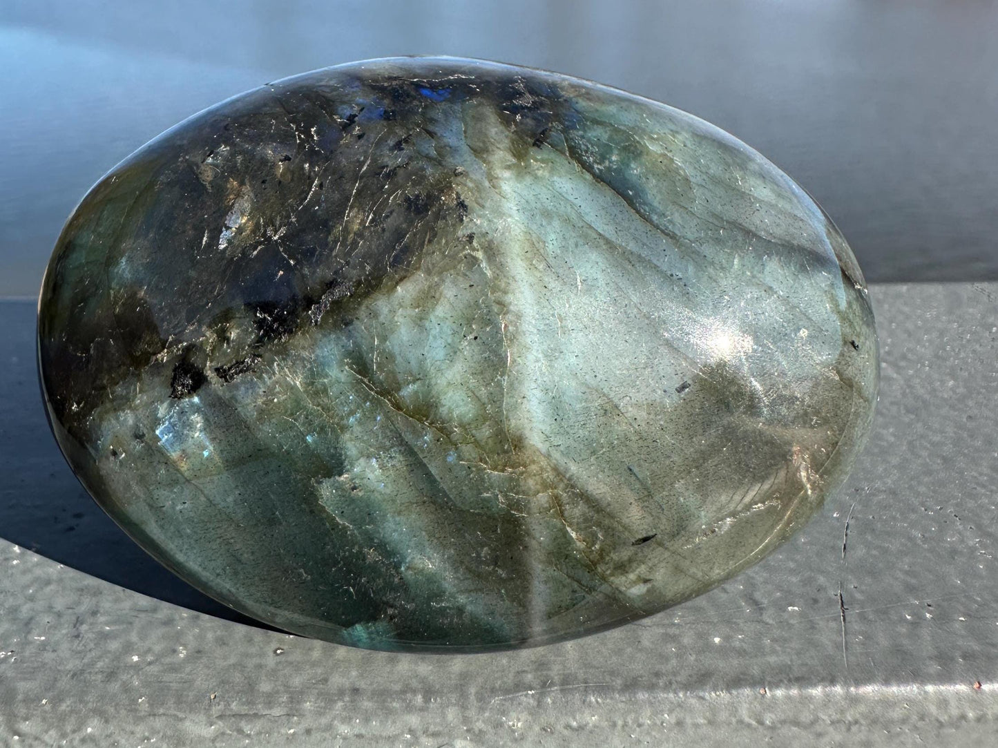 Flashy Natural Pink Labradorite Polished Palm Stone