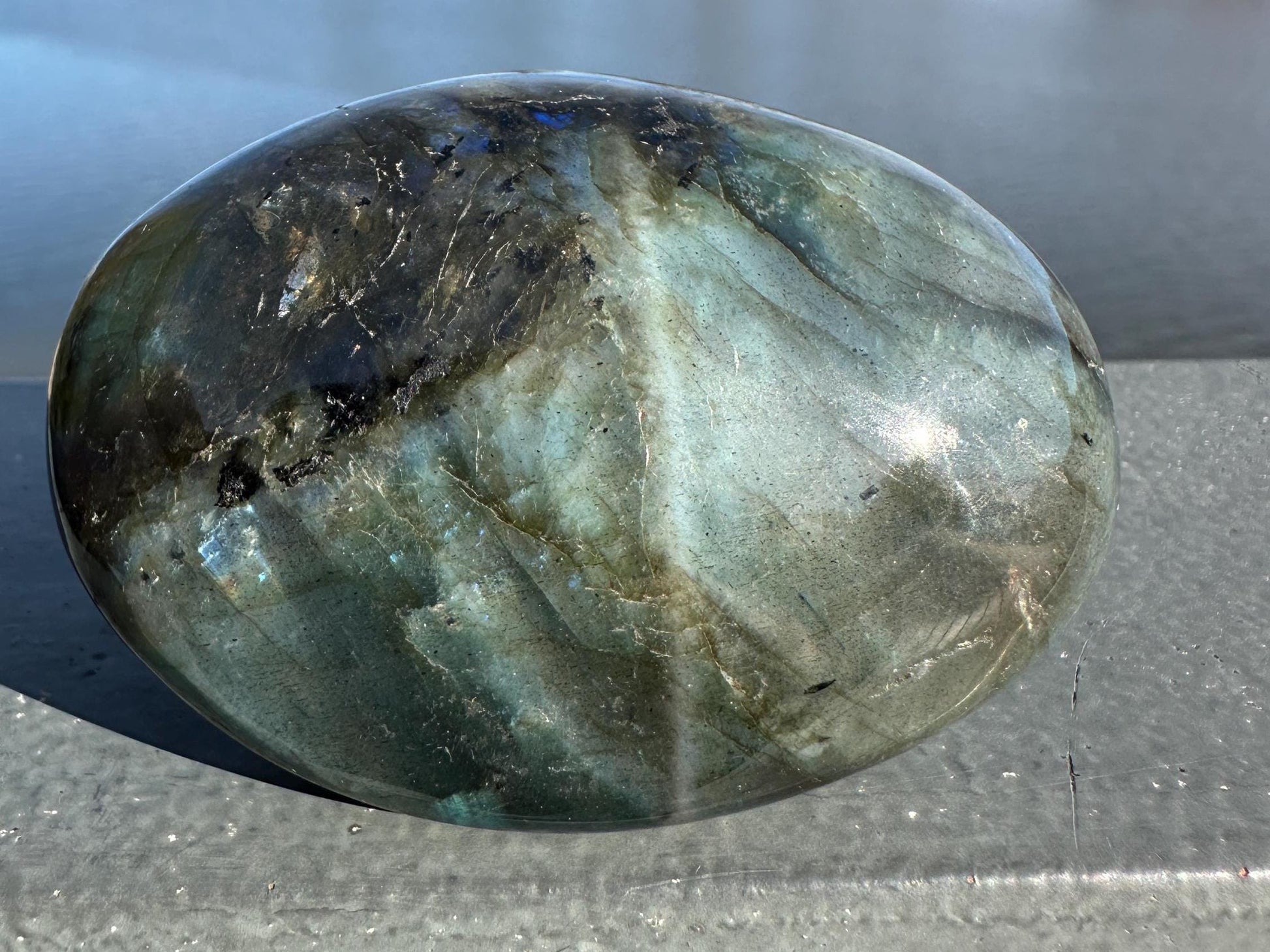Flashy Natural Pink Labradorite Polished Palm Stone