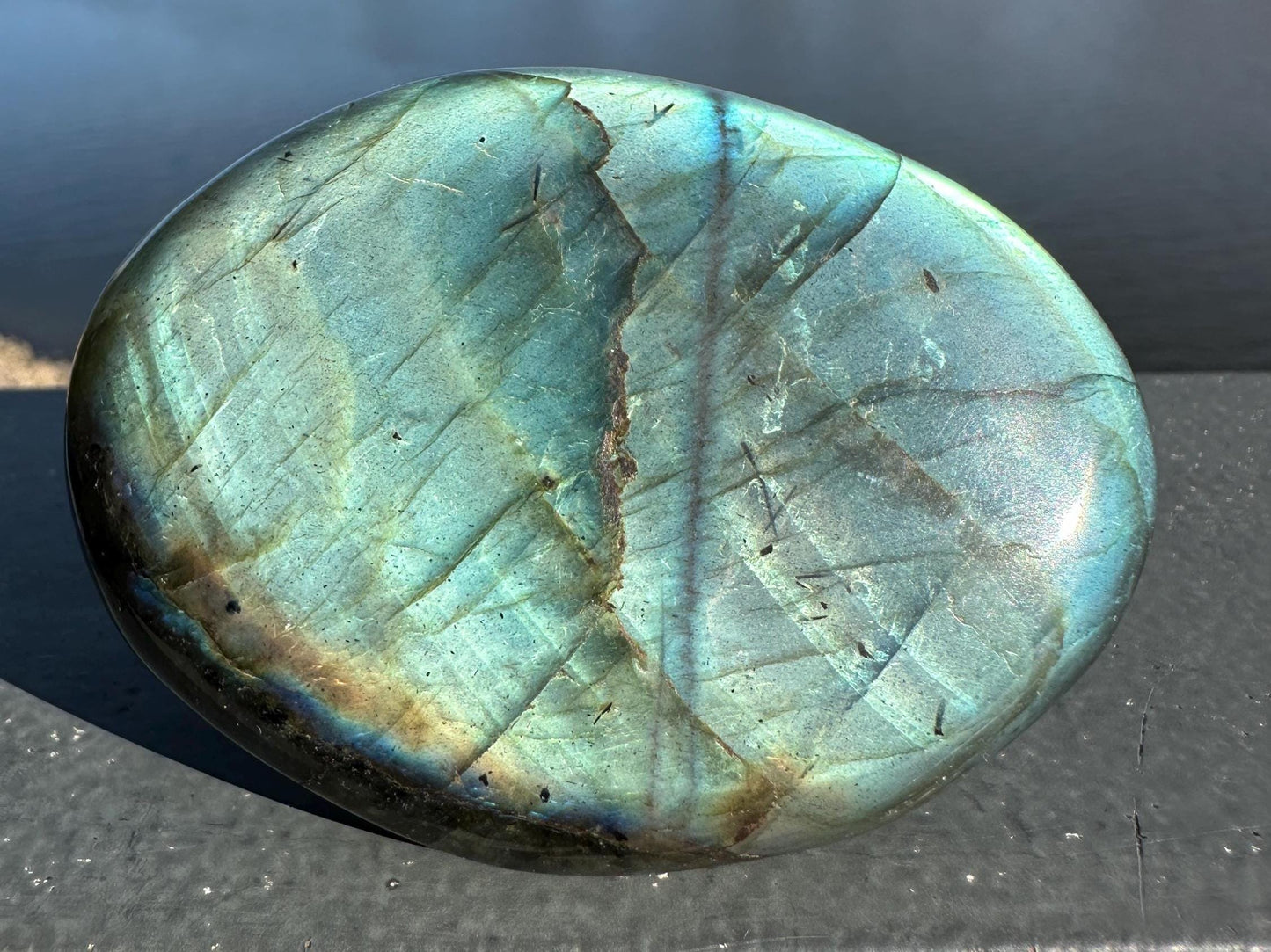 Flashy Natural Pink Labradorite Polished Palm Stone
