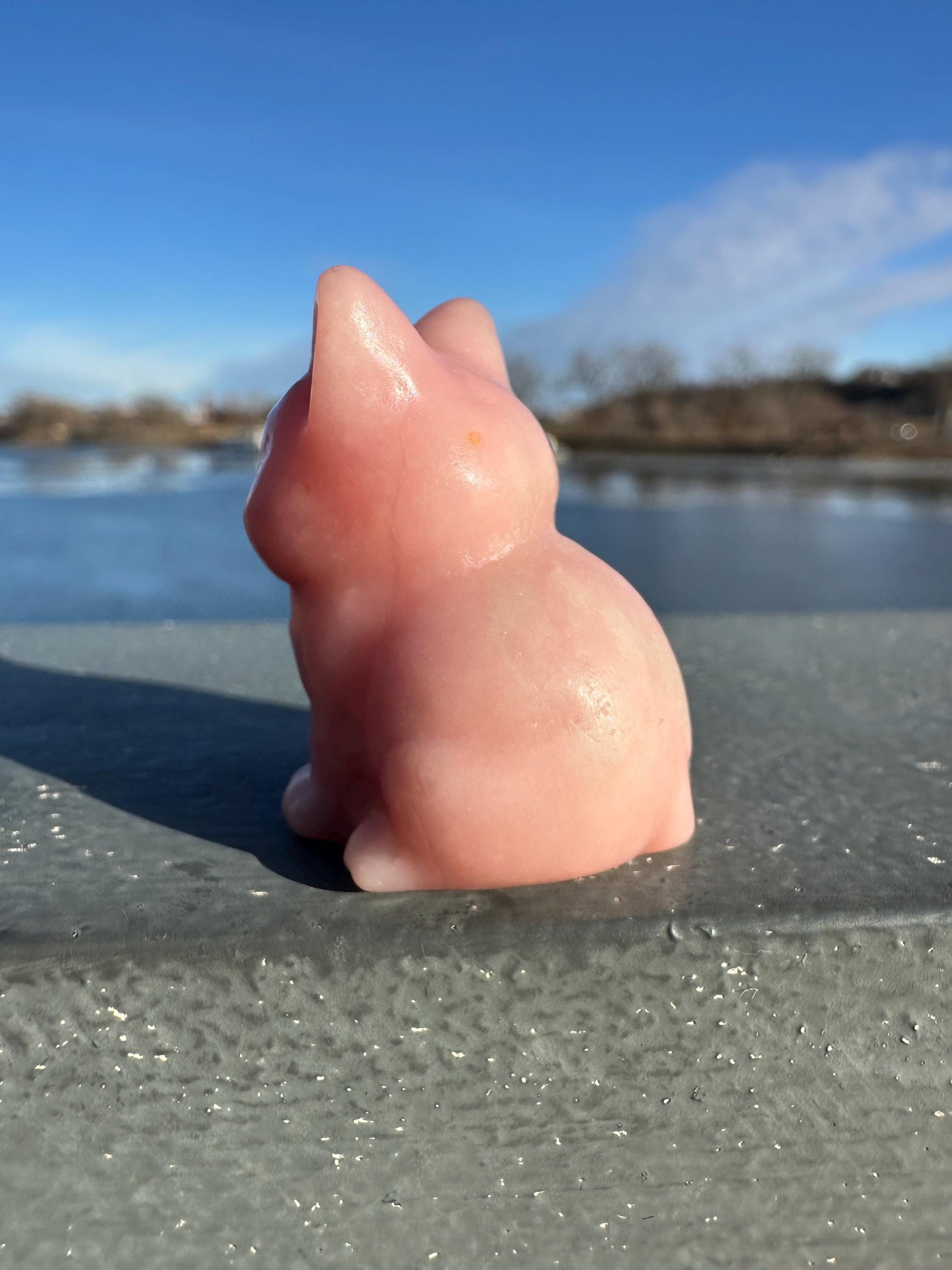 Gorgeous High Grade Pink Opal Cat Carving