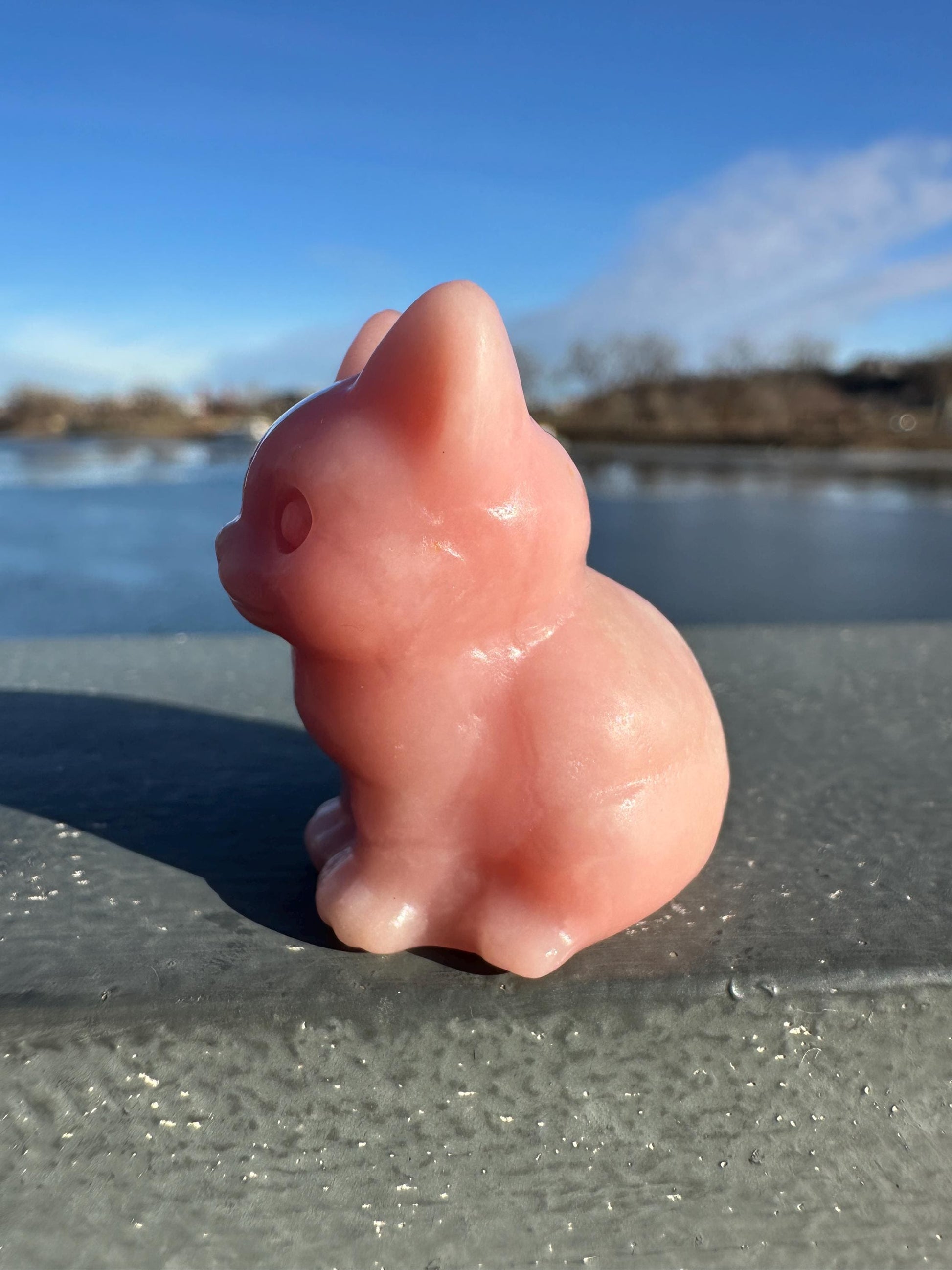 Gorgeous High Grade Pink Opal Cat Carving