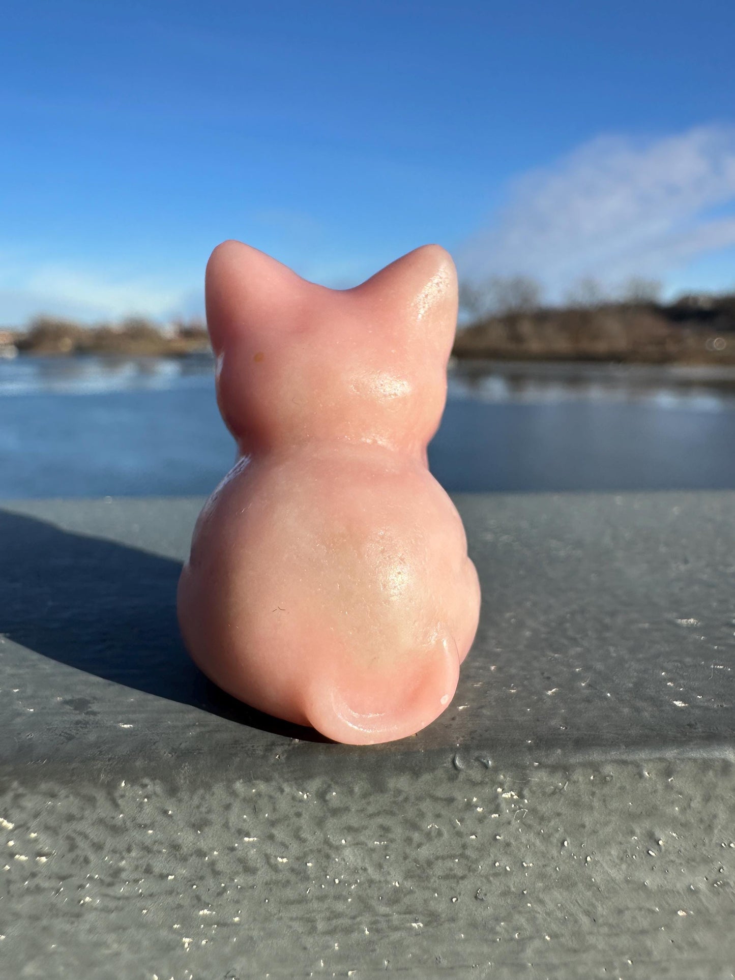 Gorgeous High Grade Pink Opal Cat Carving