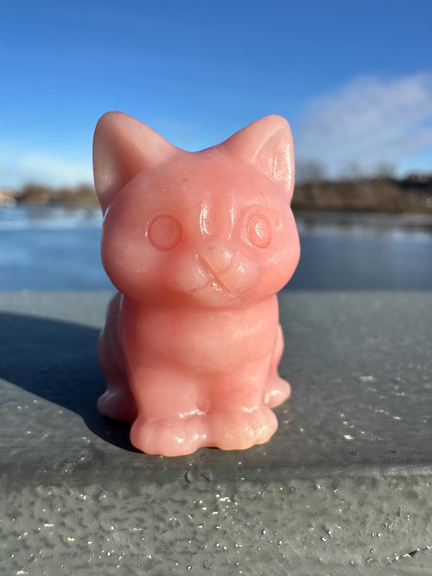 Gorgeous High Grade Pink Opal Cat Carving