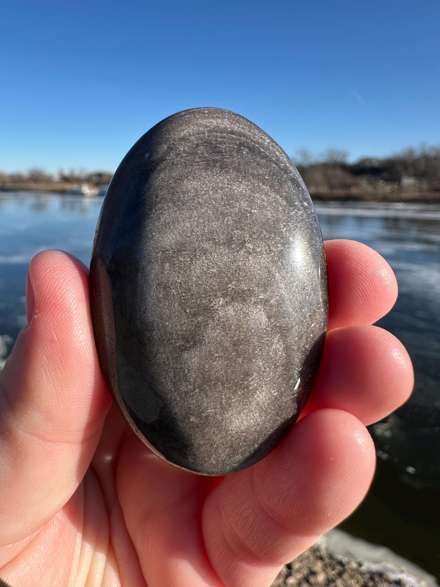 Silver Sheen Obsidian Palm Stone from Mexico