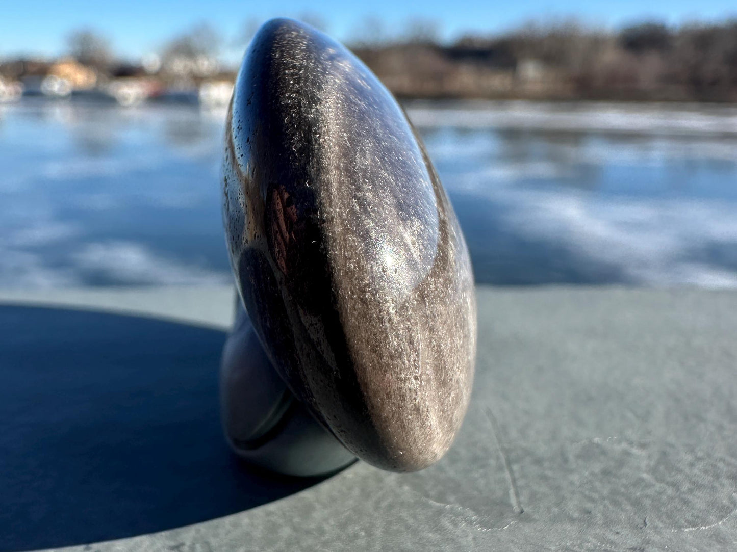 Silver Sheen Obsidian Palm Stone from Mexico