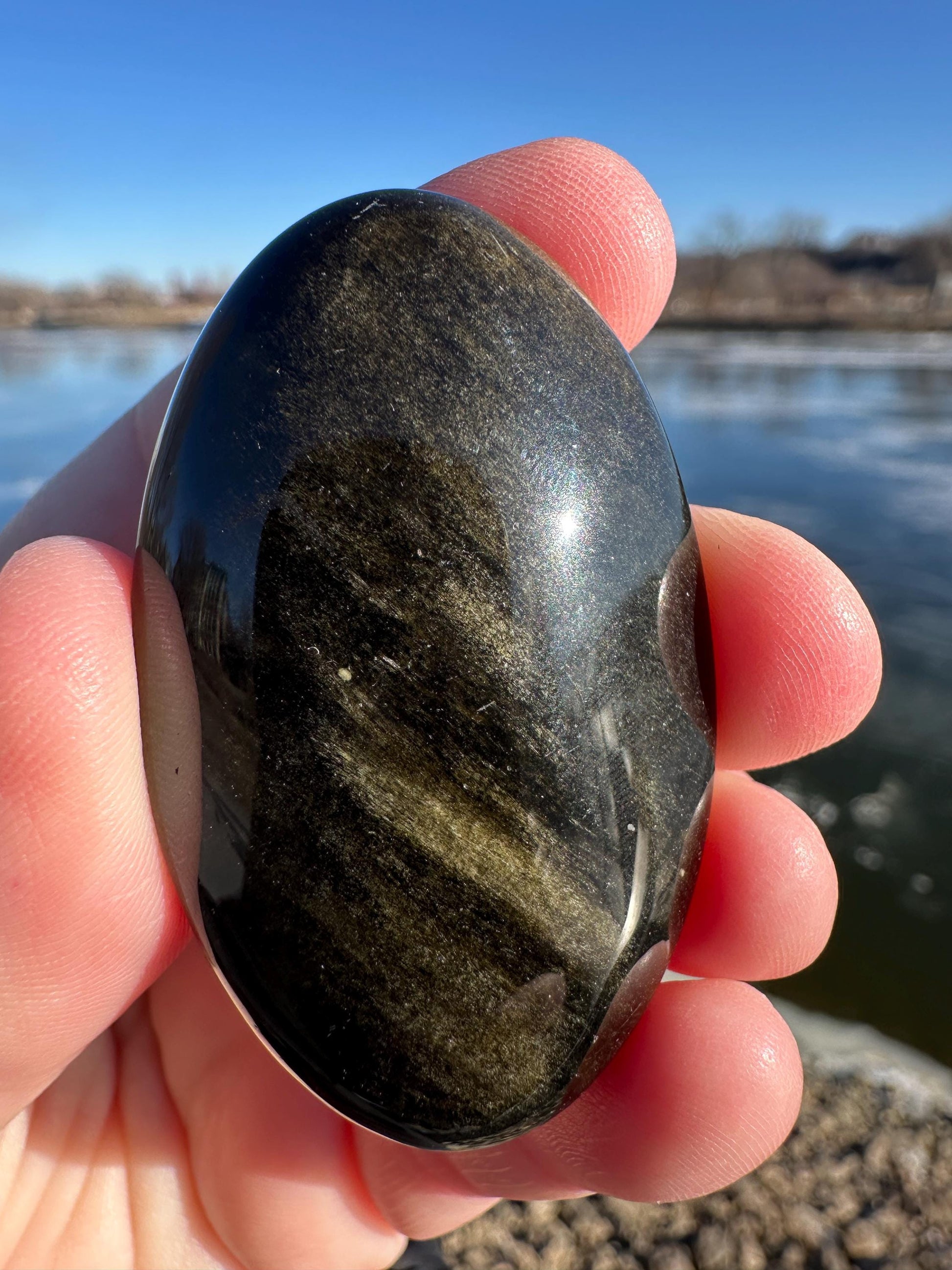 Gold Sheen Obsidian Palm Stone from Mexico