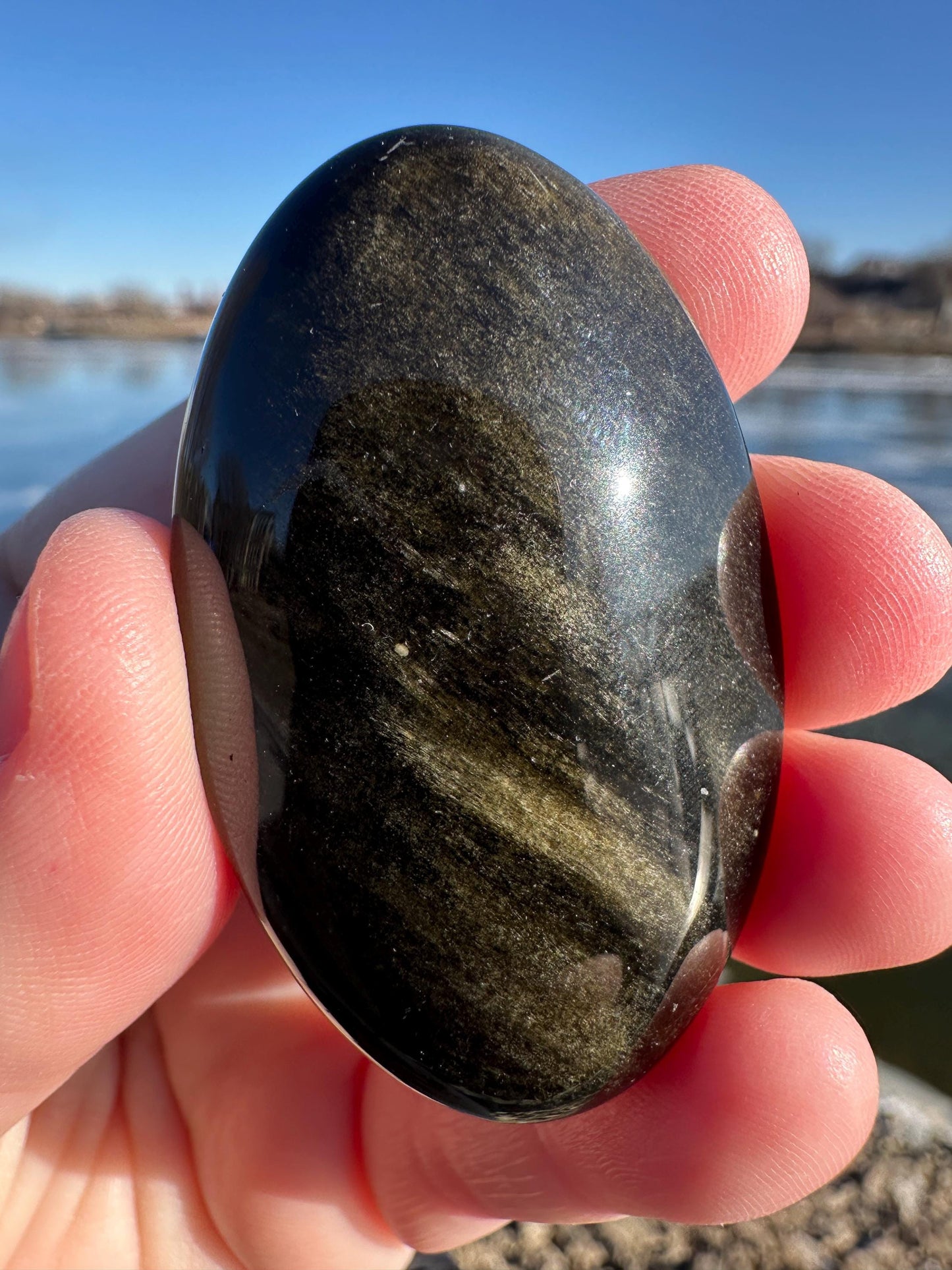 Gold Sheen Obsidian Palm Stone from Mexico