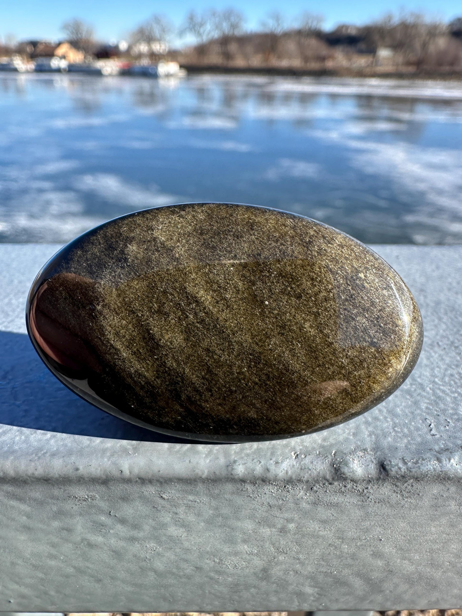 Gold Sheen Obsidian Palm Stone from Mexico