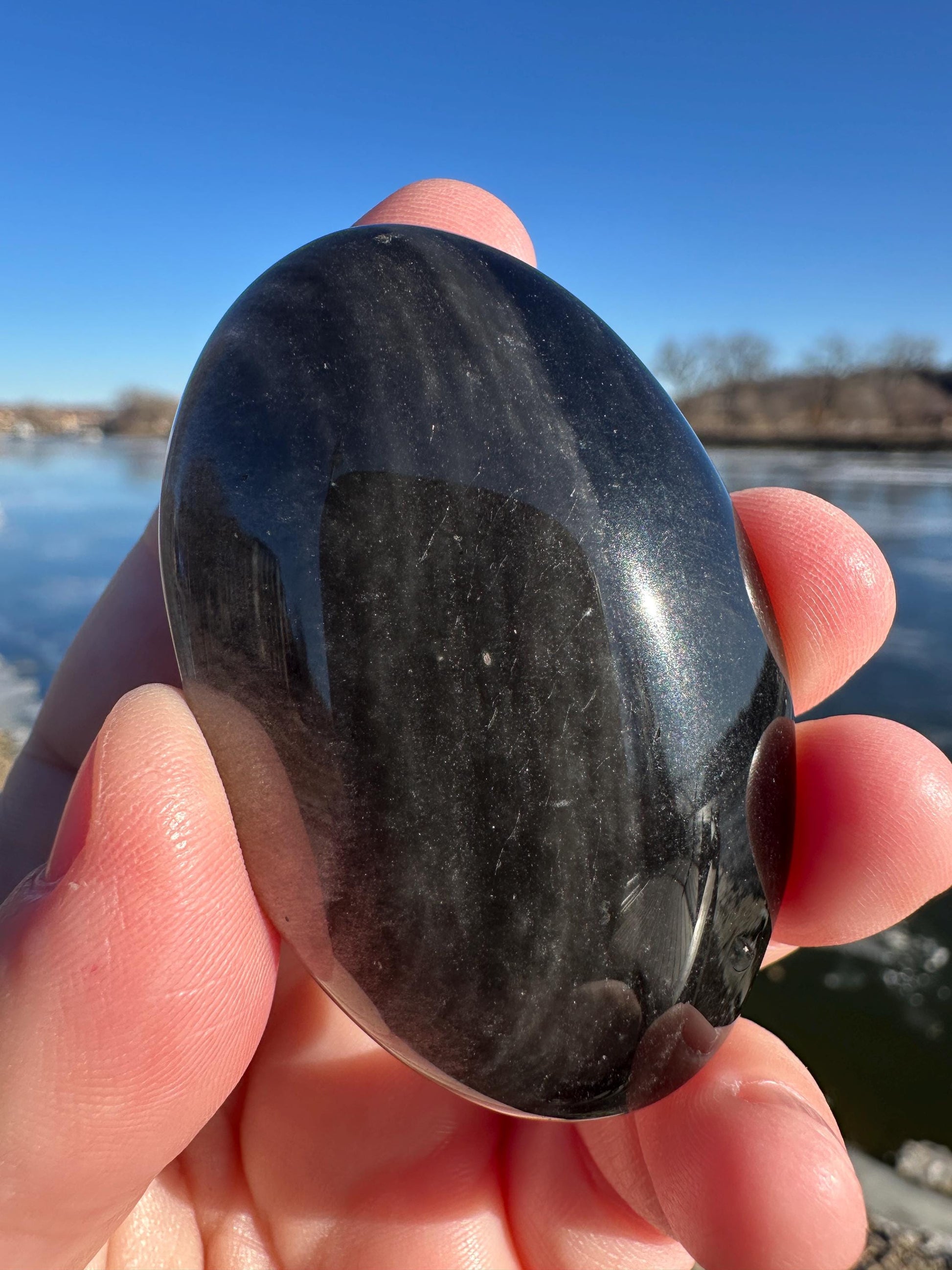 Silver Sheen Obsidian Palm Stone from Mexico
