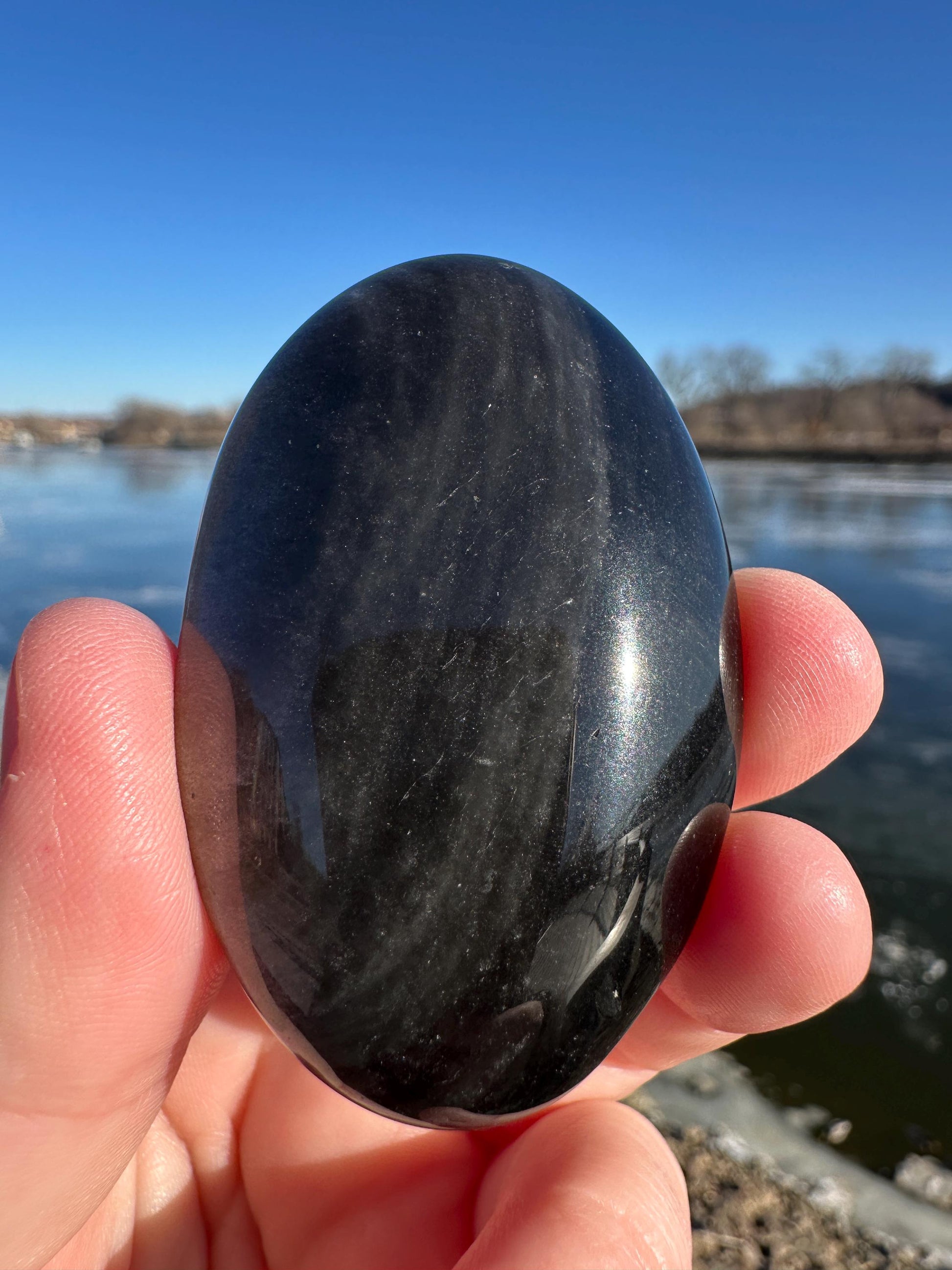 Silver Sheen Obsidian Palm Stone from Mexico