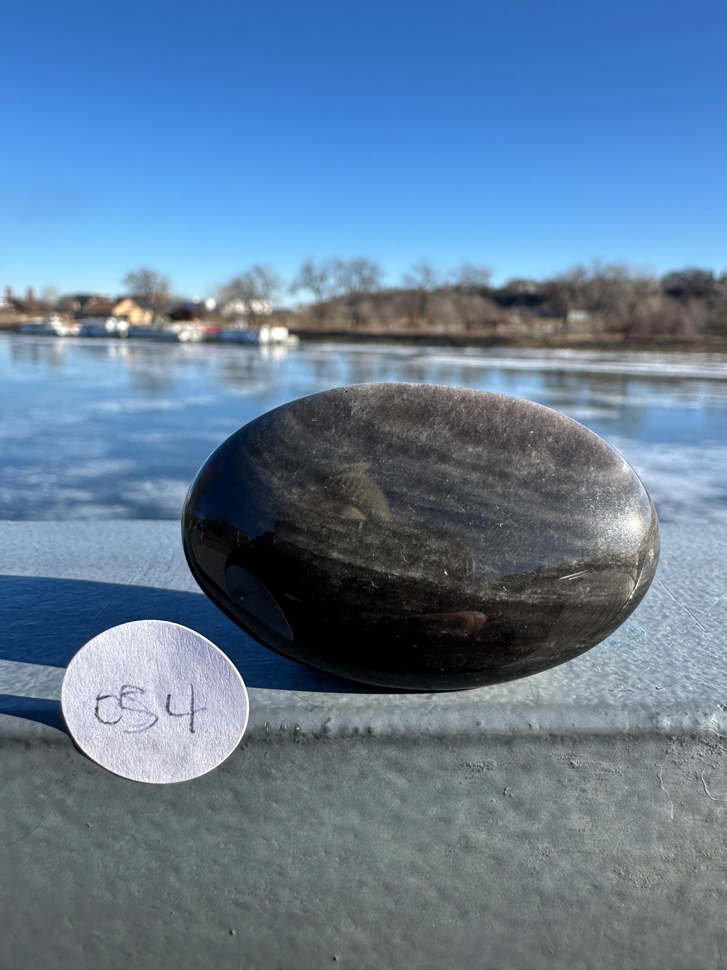 Silver Sheen Obsidian Palm Stone from Mexico