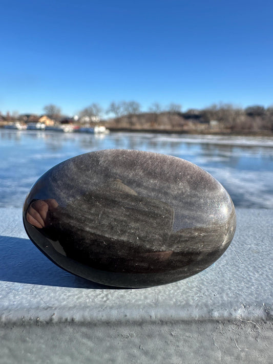 Silver Sheen Obsidian Palm Stone from Mexico