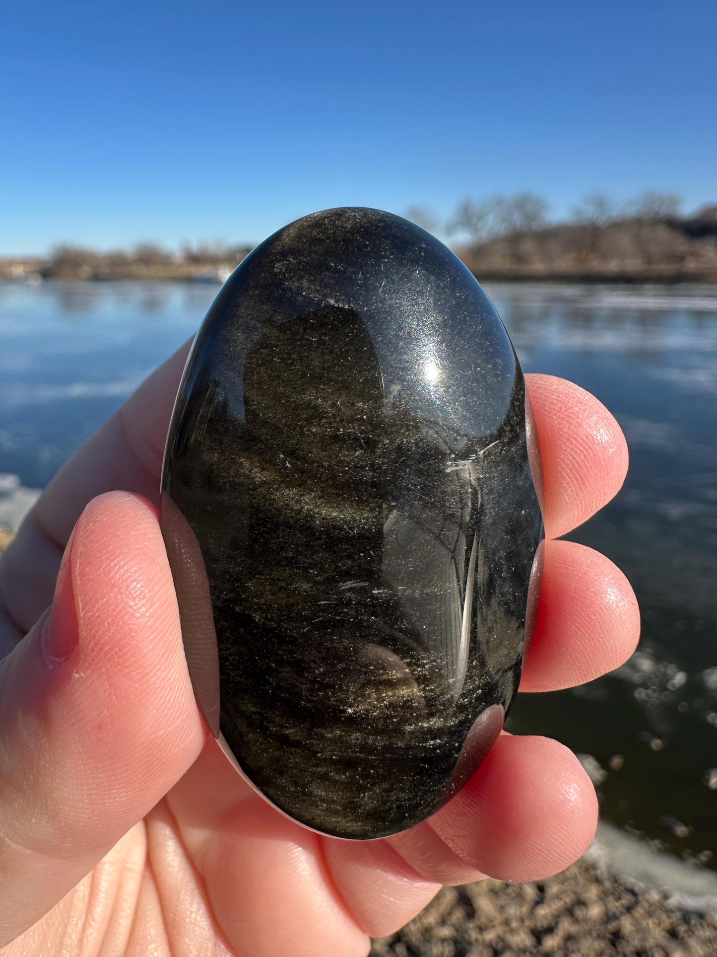 Gold Sheen Obsidian Palm Stone from Mexico