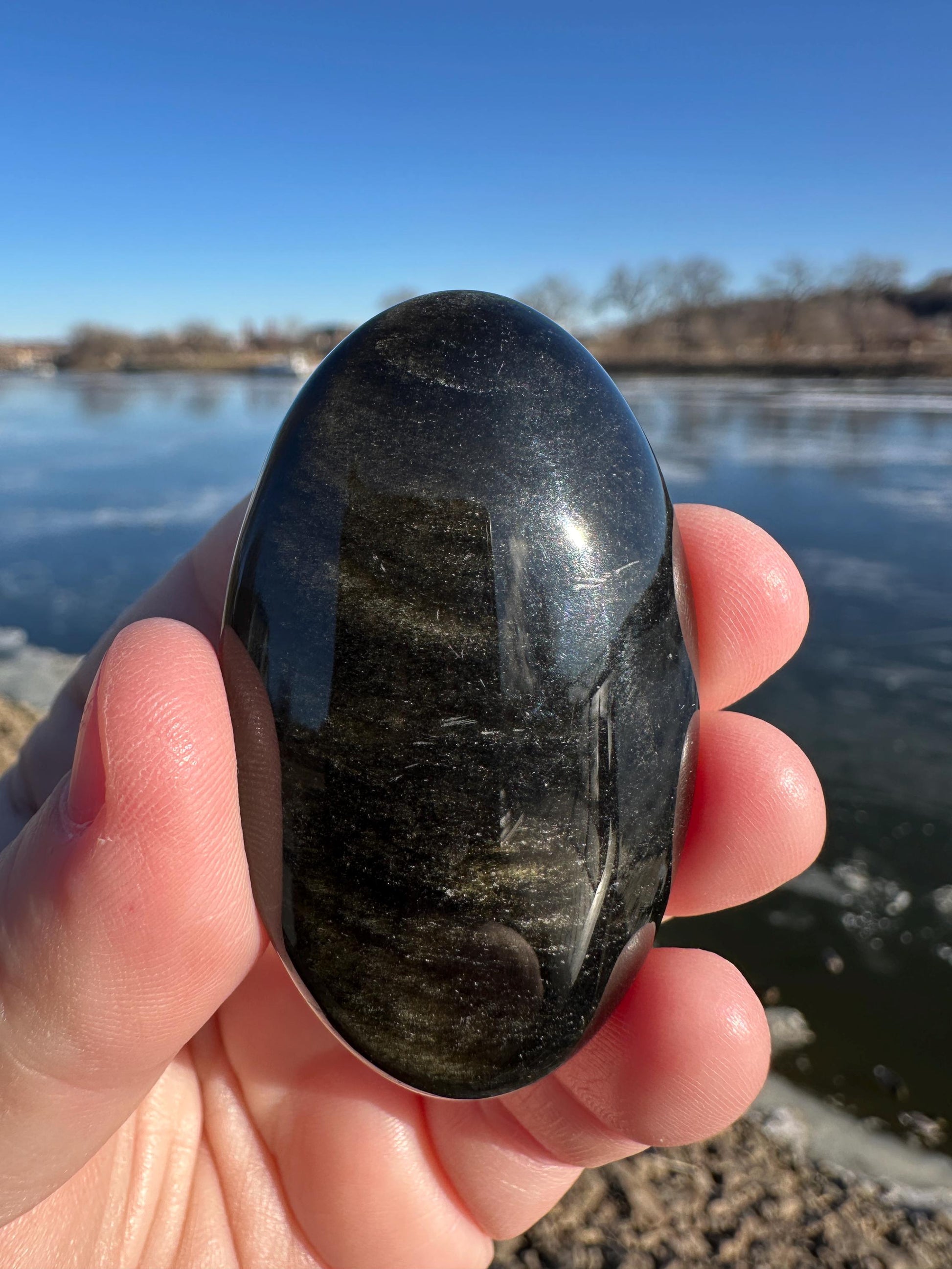 Gold Sheen Obsidian Palm Stone from Mexico