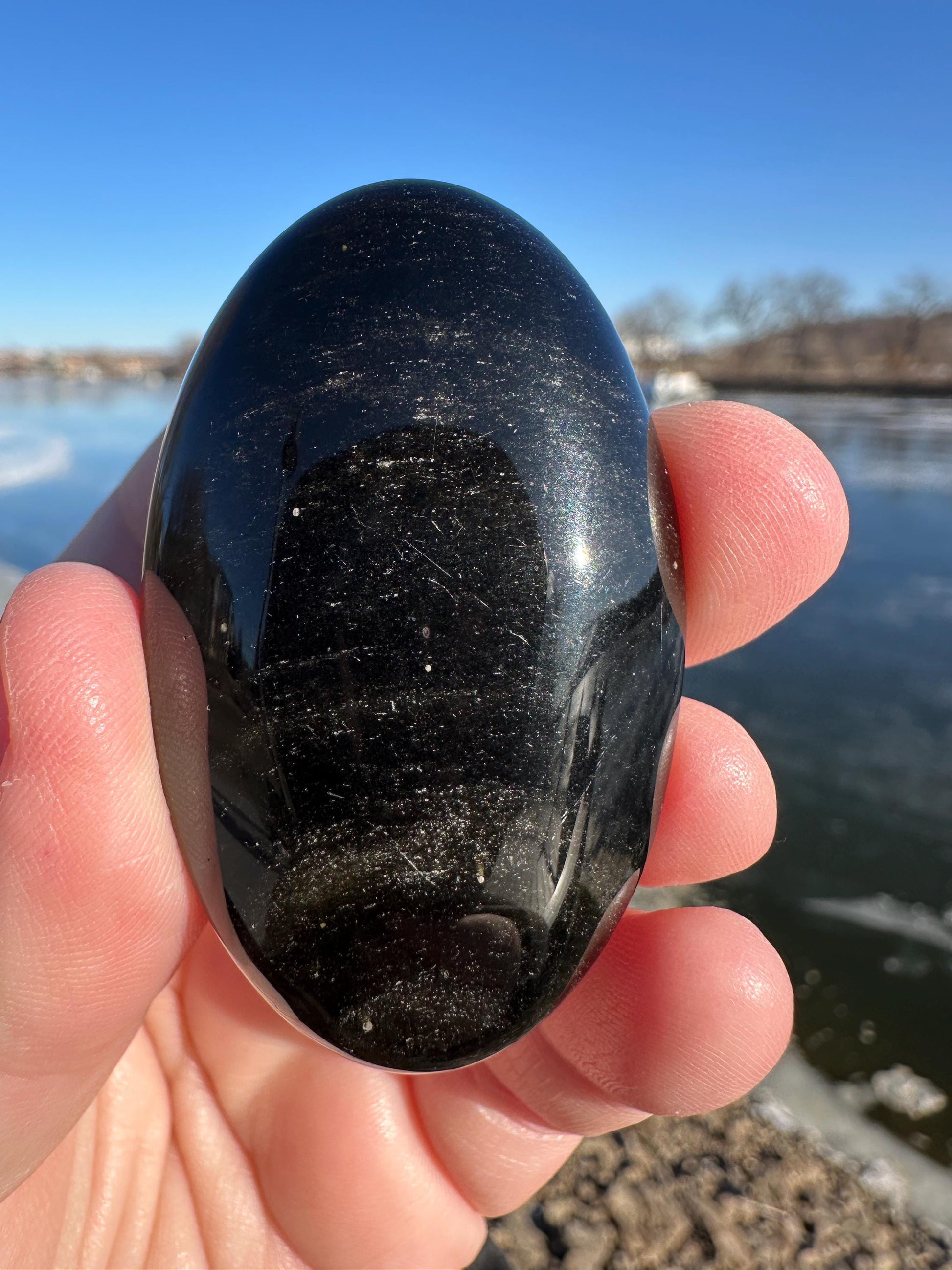 Gold Sheen Obsidian Palm Stone from Mexico