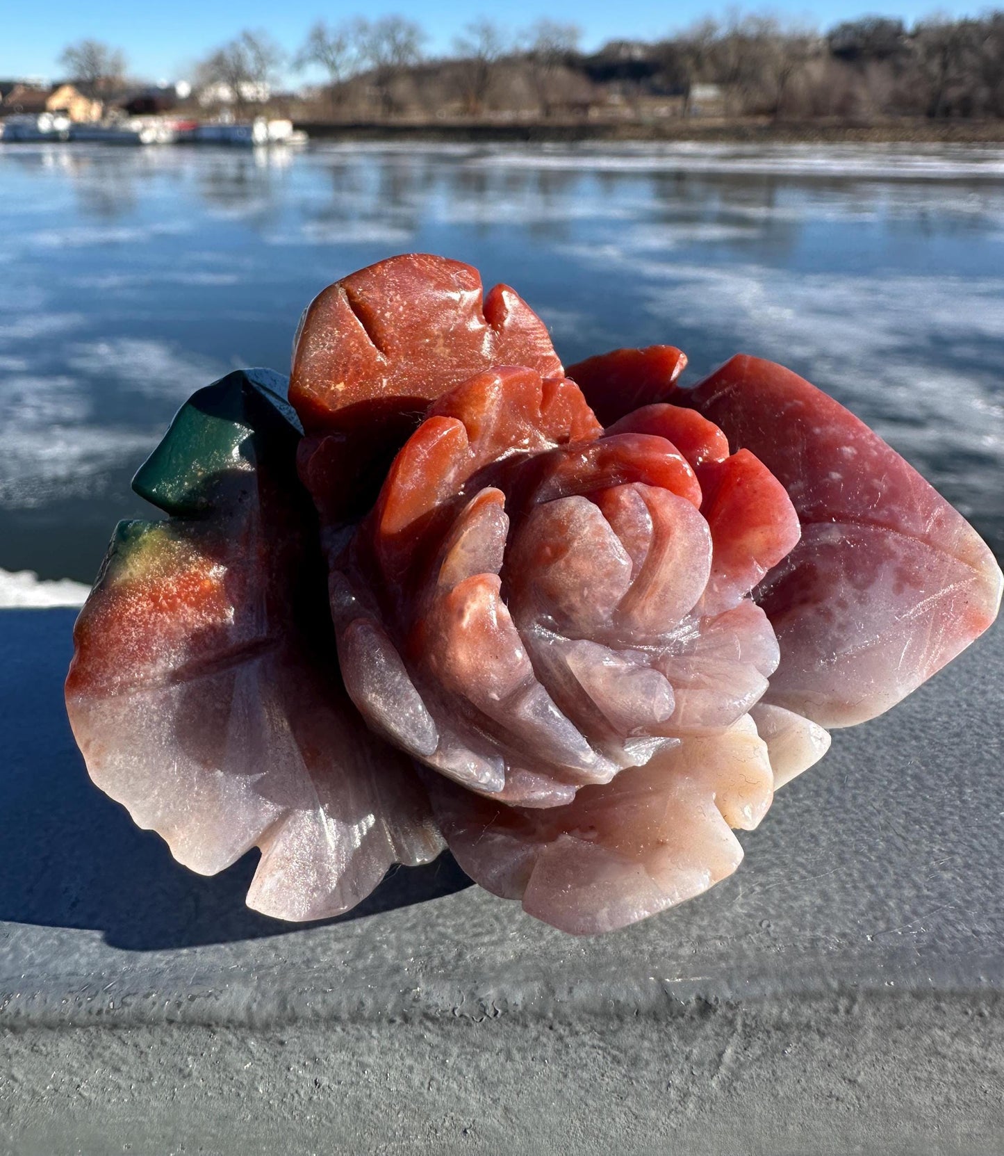 Gorgeous Indian Agate Flower Carving