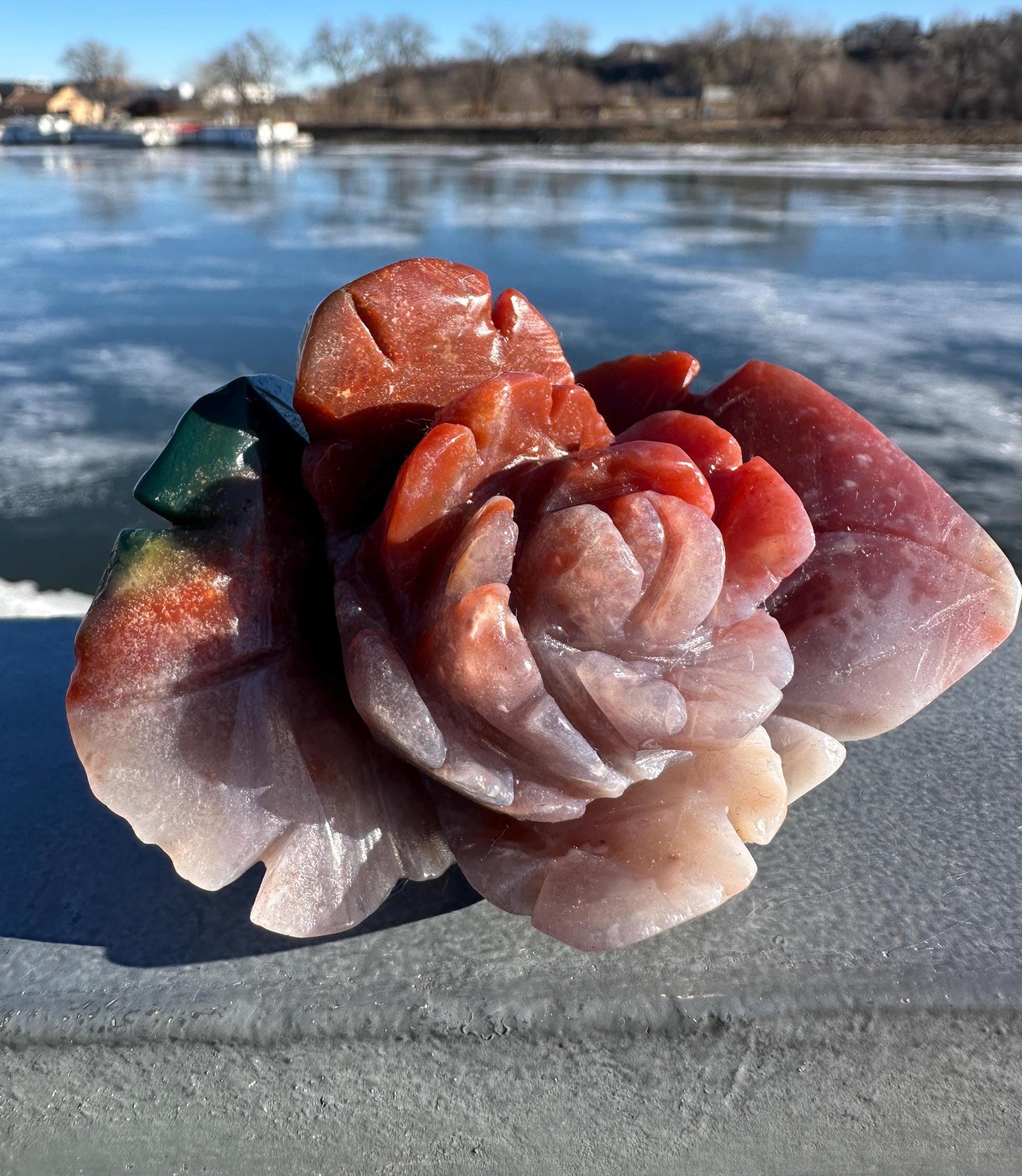 Gorgeous Indian Agate Flower Carving