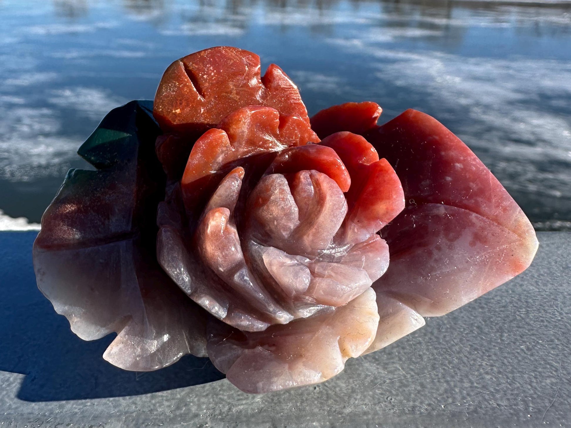 Gorgeous Indian Agate Flower Carving