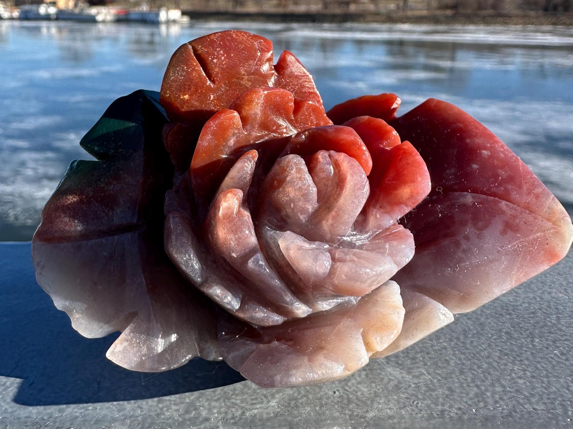Gorgeous Indian Agate Flower Carving