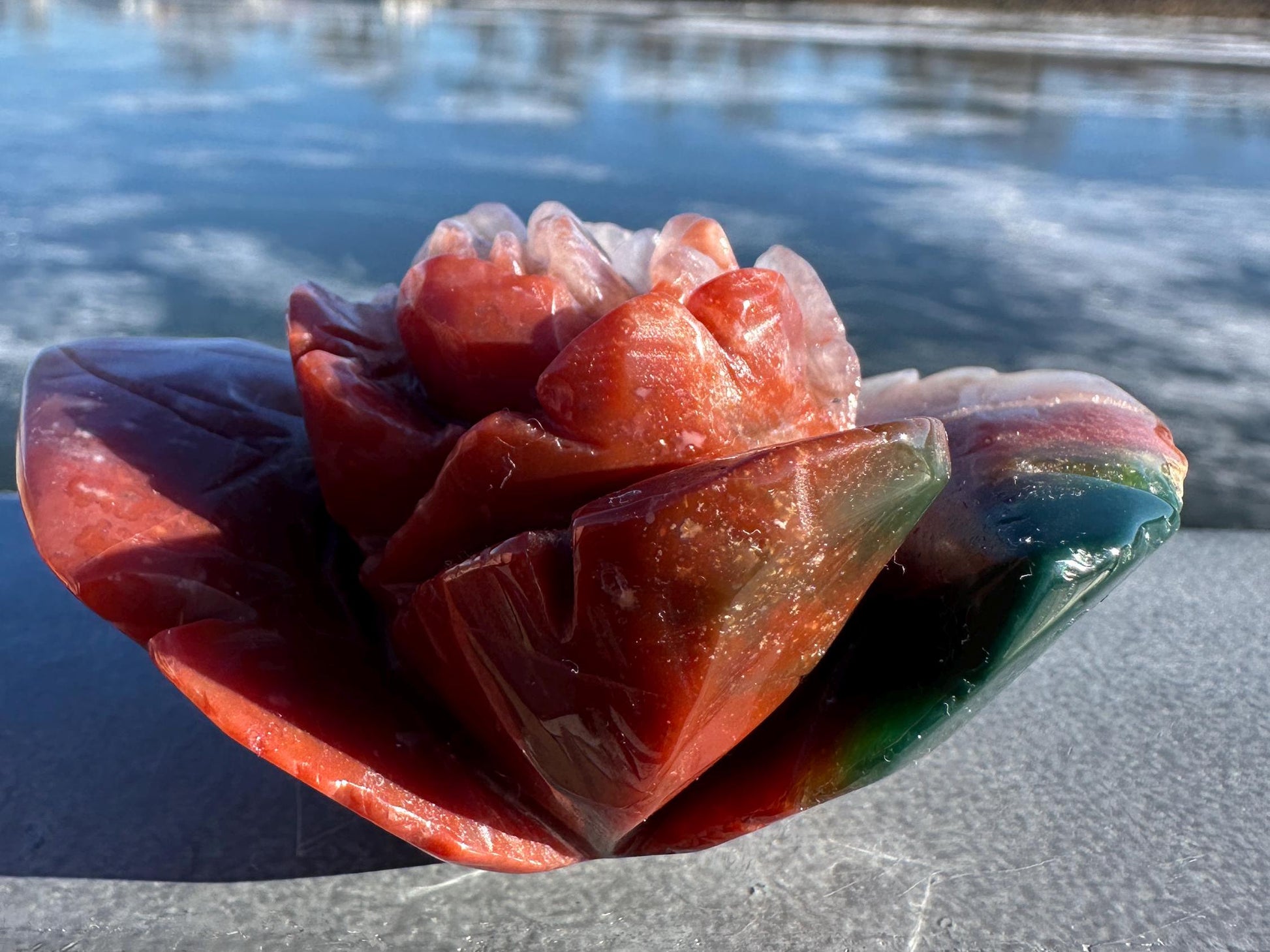 Gorgeous Indian Agate Flower Carving