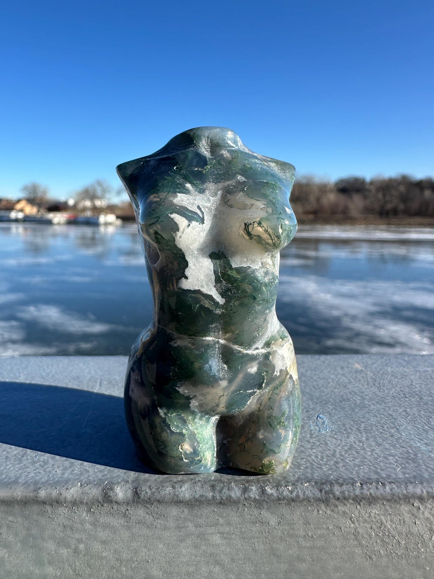 Beautiful Moss Agate Goddess Carving