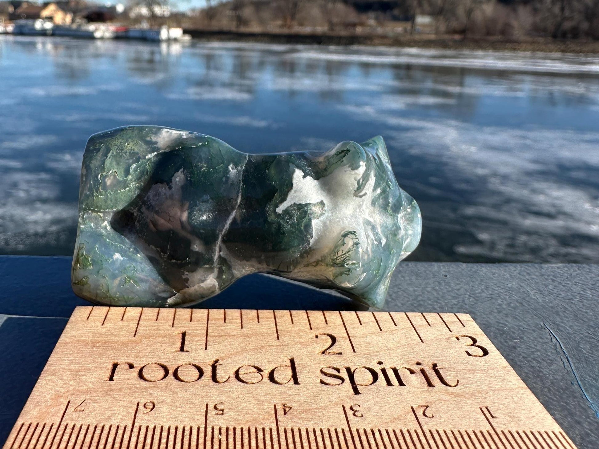 Beautiful Moss Agate Goddess Carving