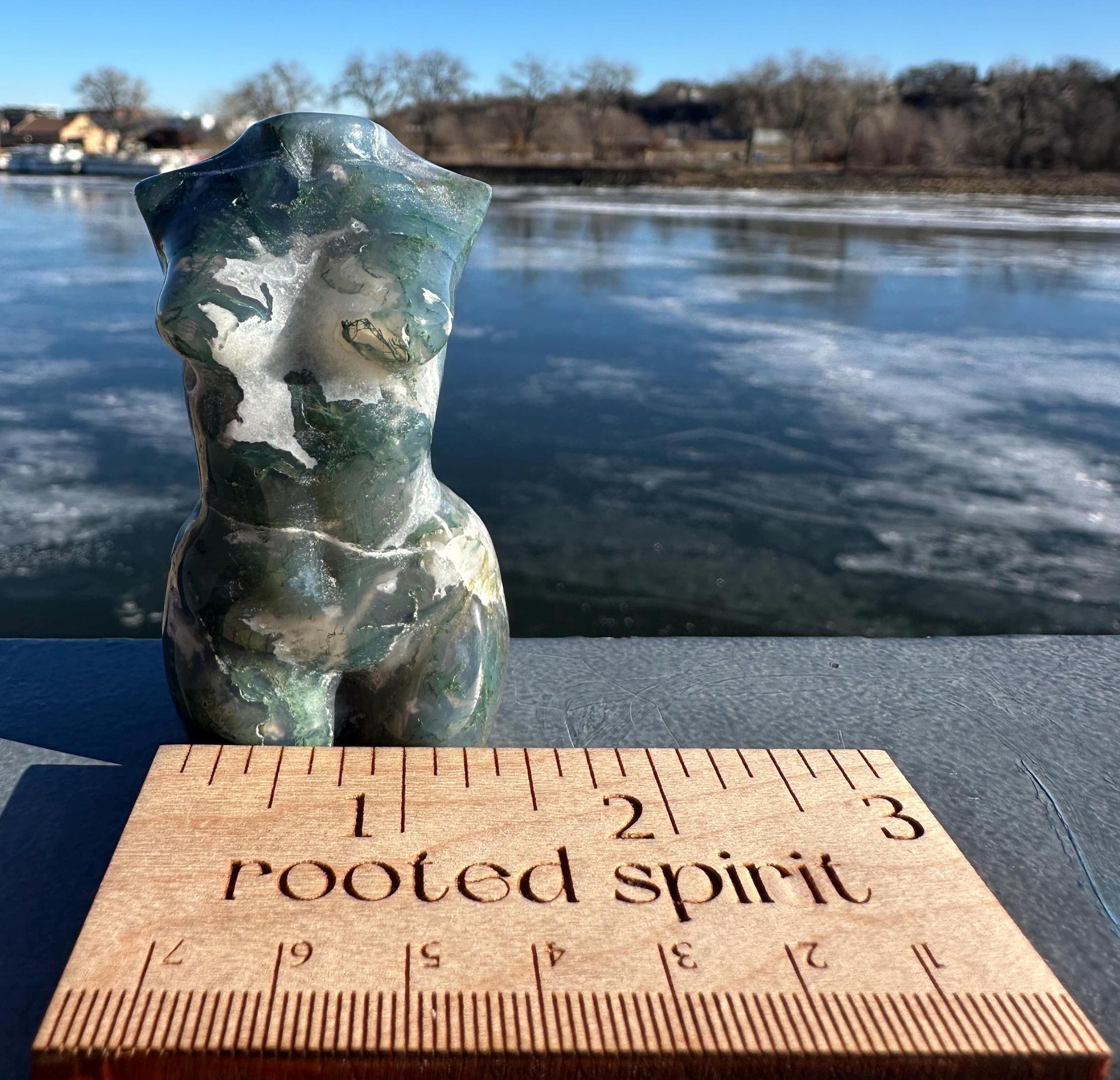 Beautiful Moss Agate Goddess Carving