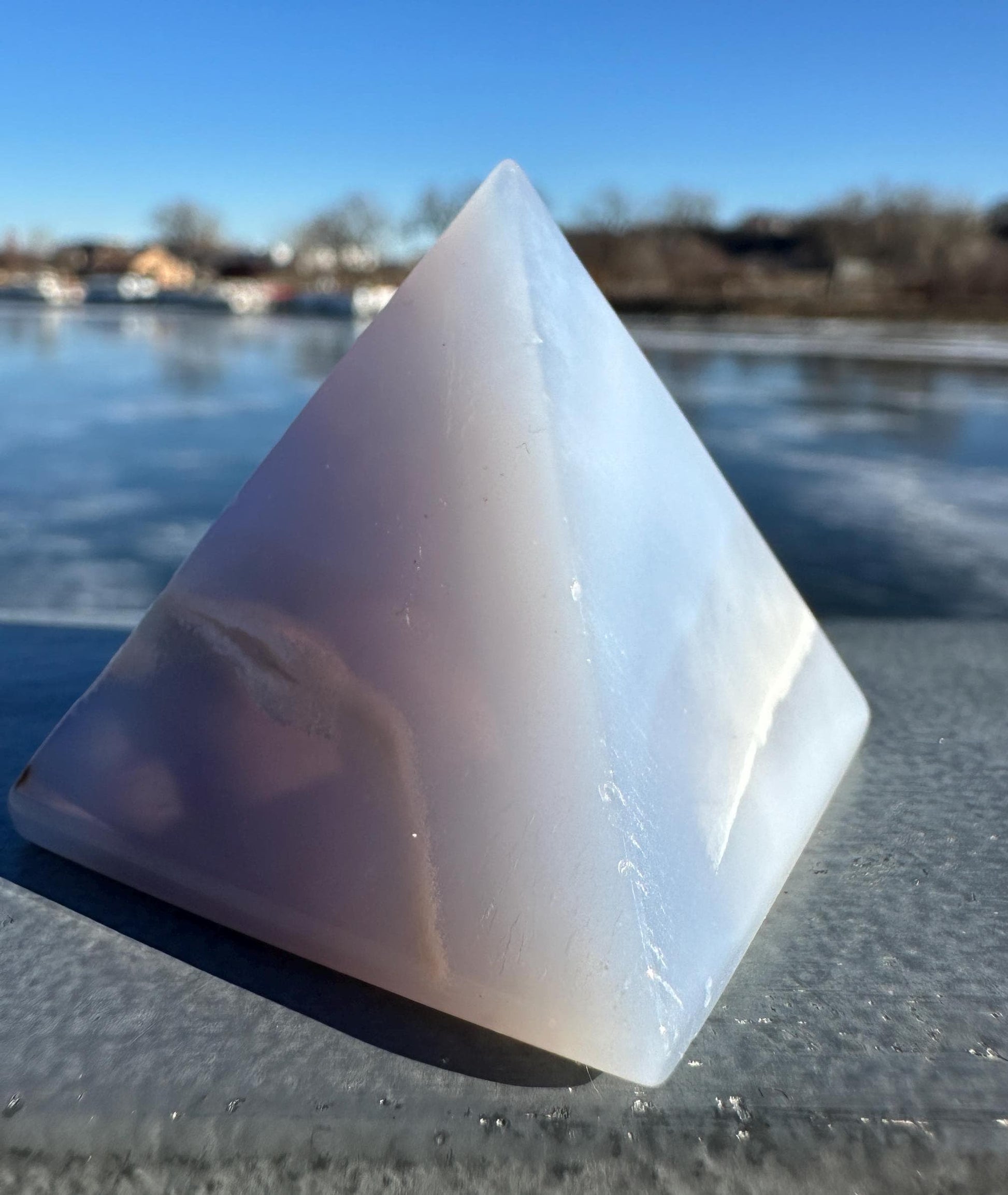 Soothing Blue Chalcedony Pyramid Carving