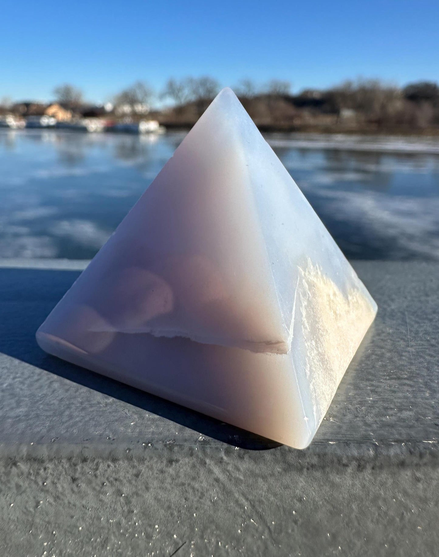 Soothing Blue Chalcedony Pyramid Carving