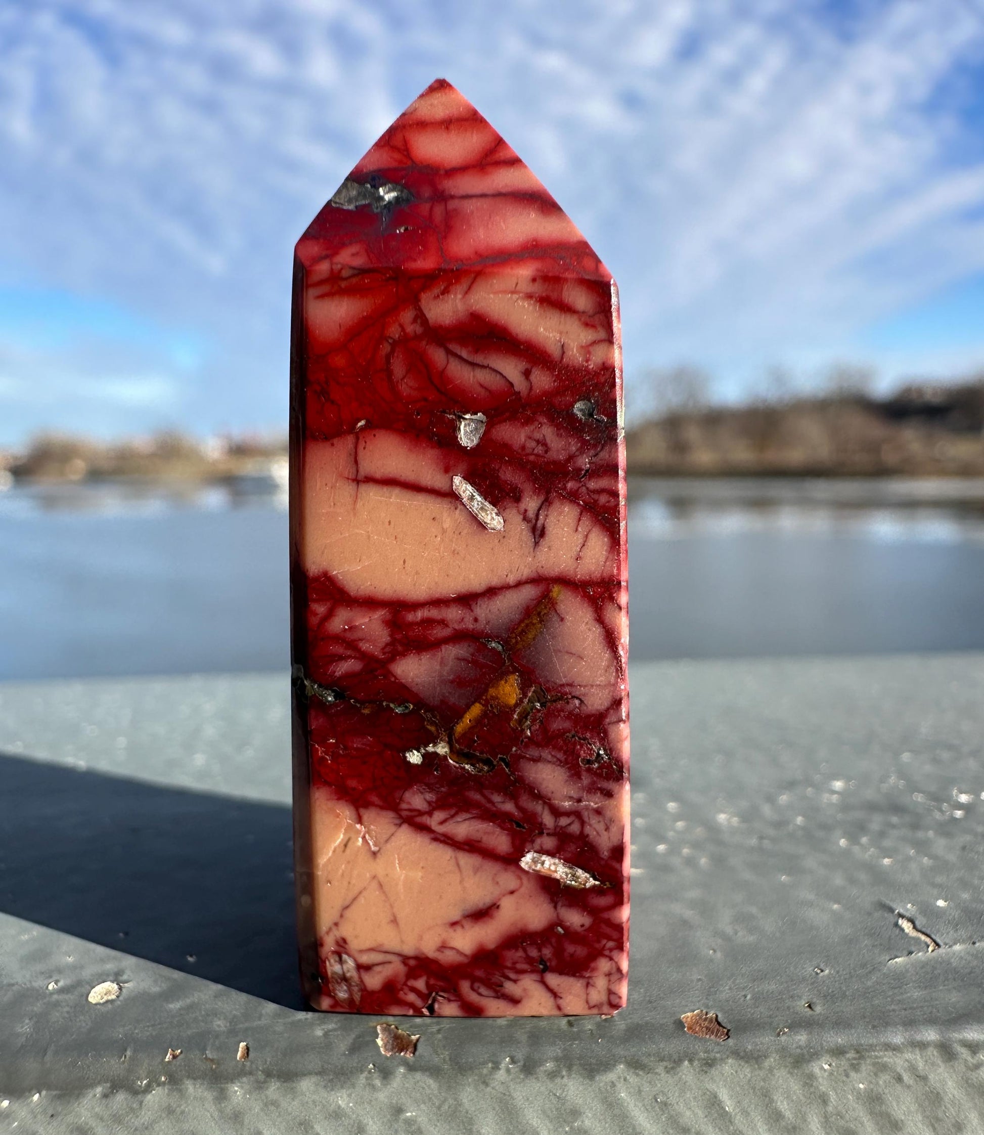 Gorgeous Natural Mookaite Jasper Tower Carving
