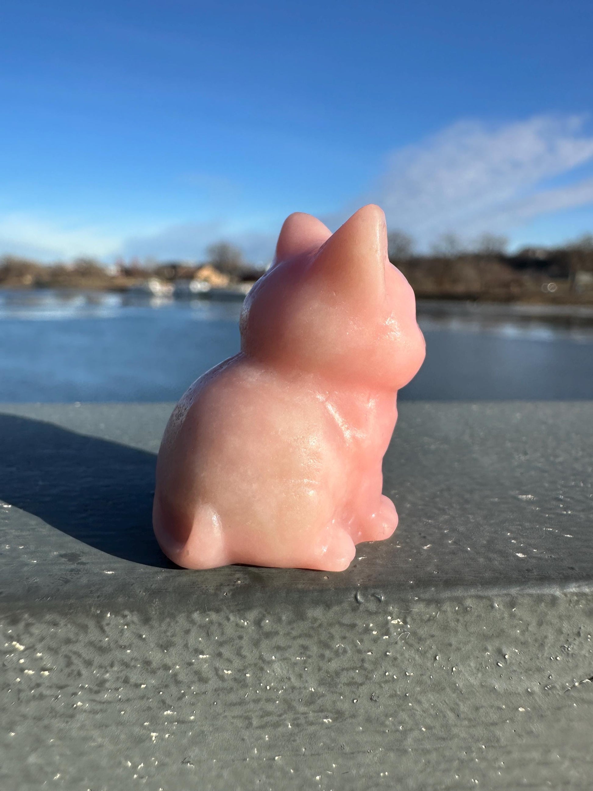 Gorgeous High Grade Pink Opal Cat Carving