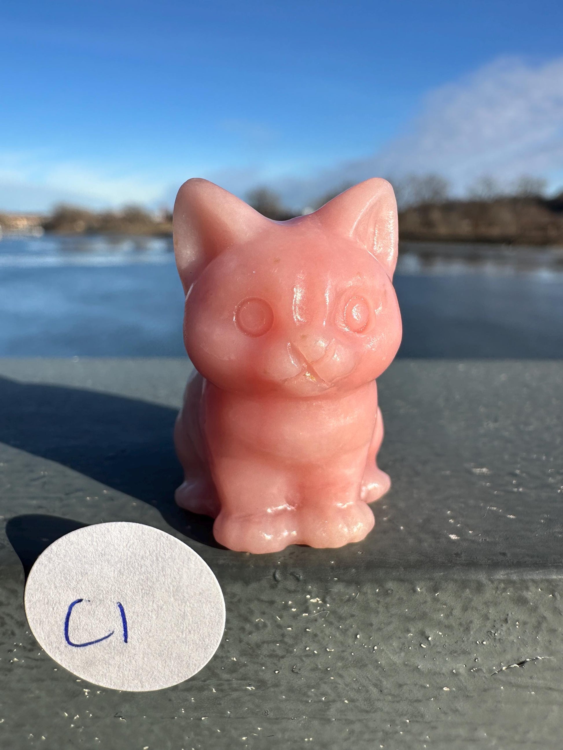 Gorgeous High Grade Pink Opal Cat Carving