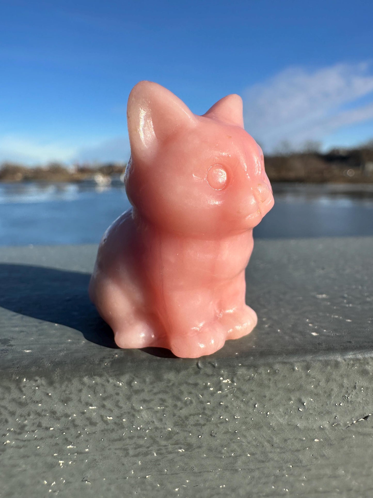Gorgeous High Grade Pink Opal Cat Carving