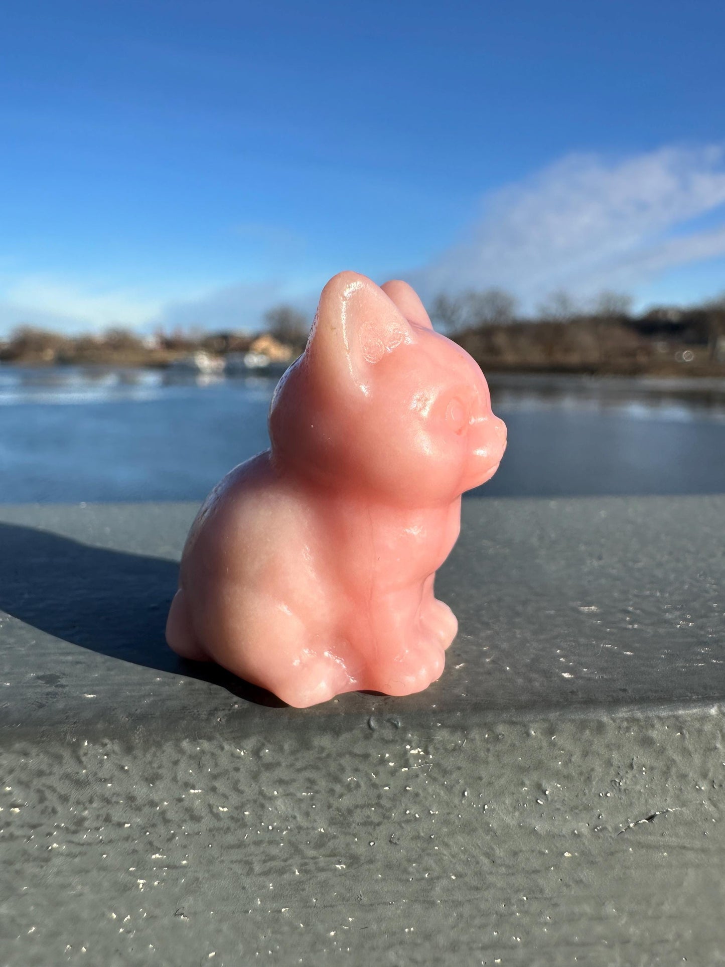 Gorgeous High Grade Pink Opal Cat Carving