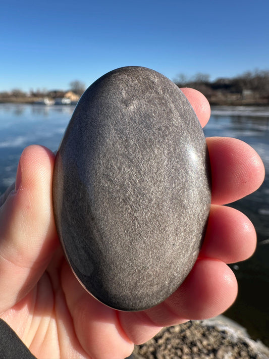 Silver Sheen Obsidian Palm Stone from Mexico