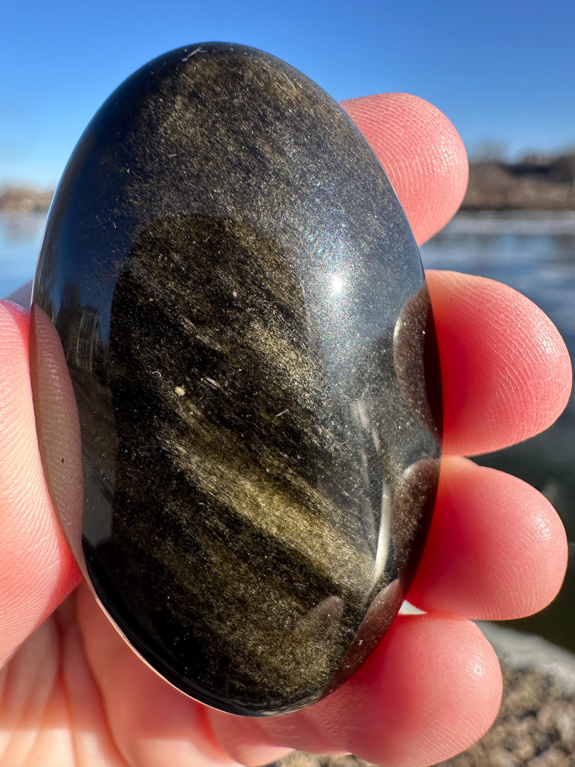 Gold Sheen Obsidian Palm Stone from Mexico