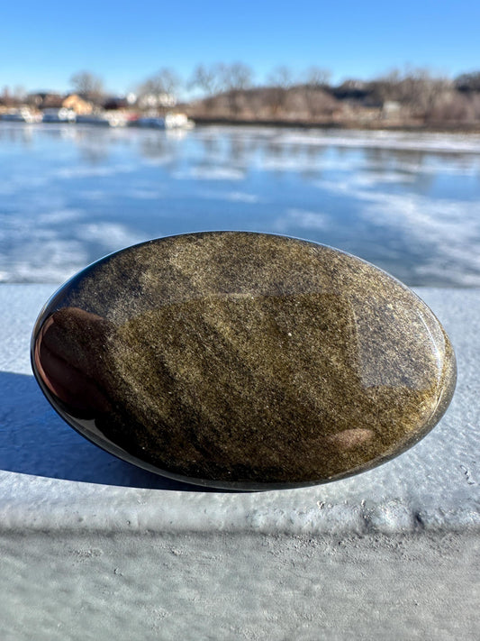 Gold Sheen Obsidian Palm Stone from Mexico