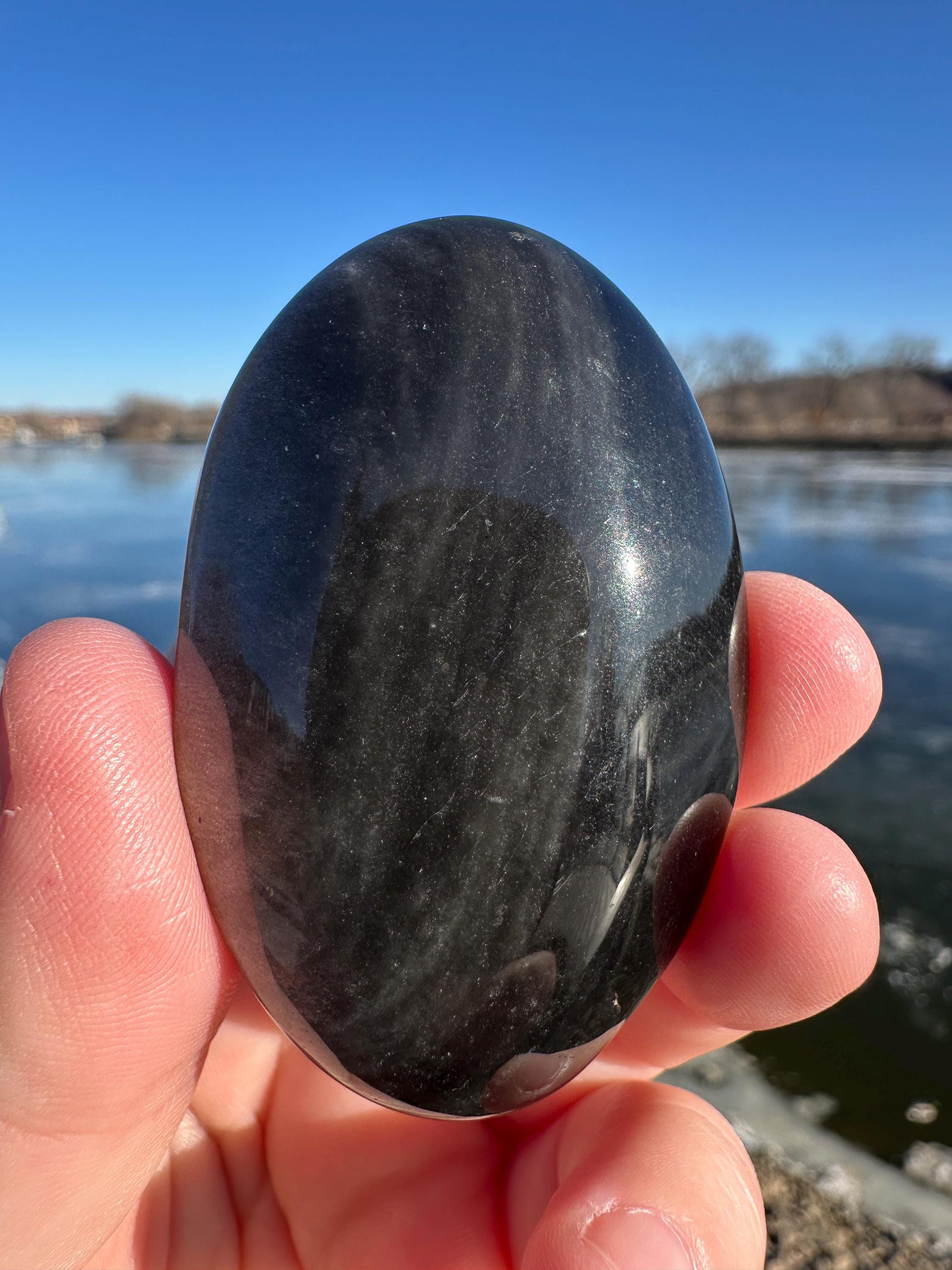 Silver Sheen Obsidian Palm Stone from Mexico