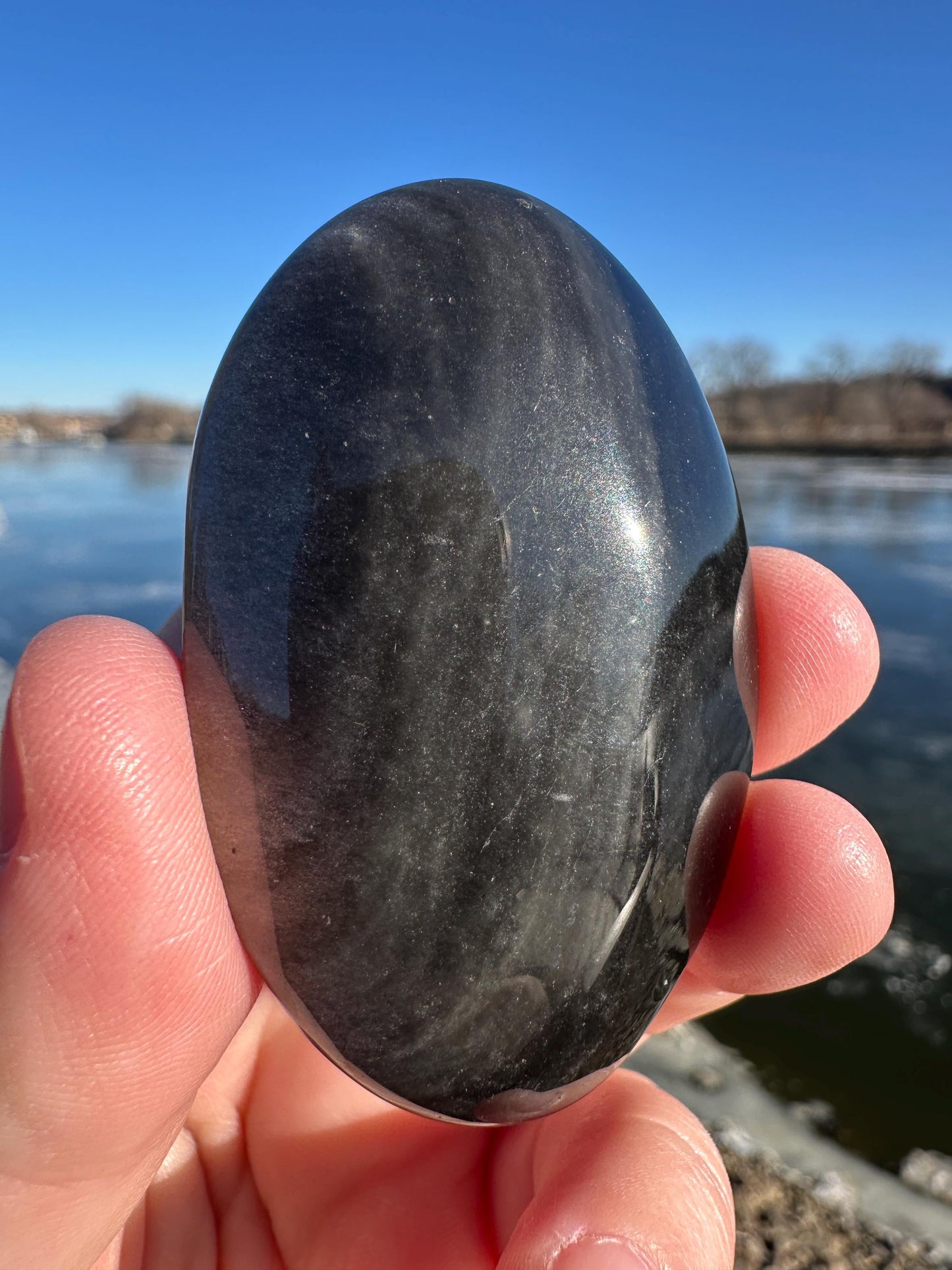 Silver Sheen Obsidian Palm Stone from Mexico