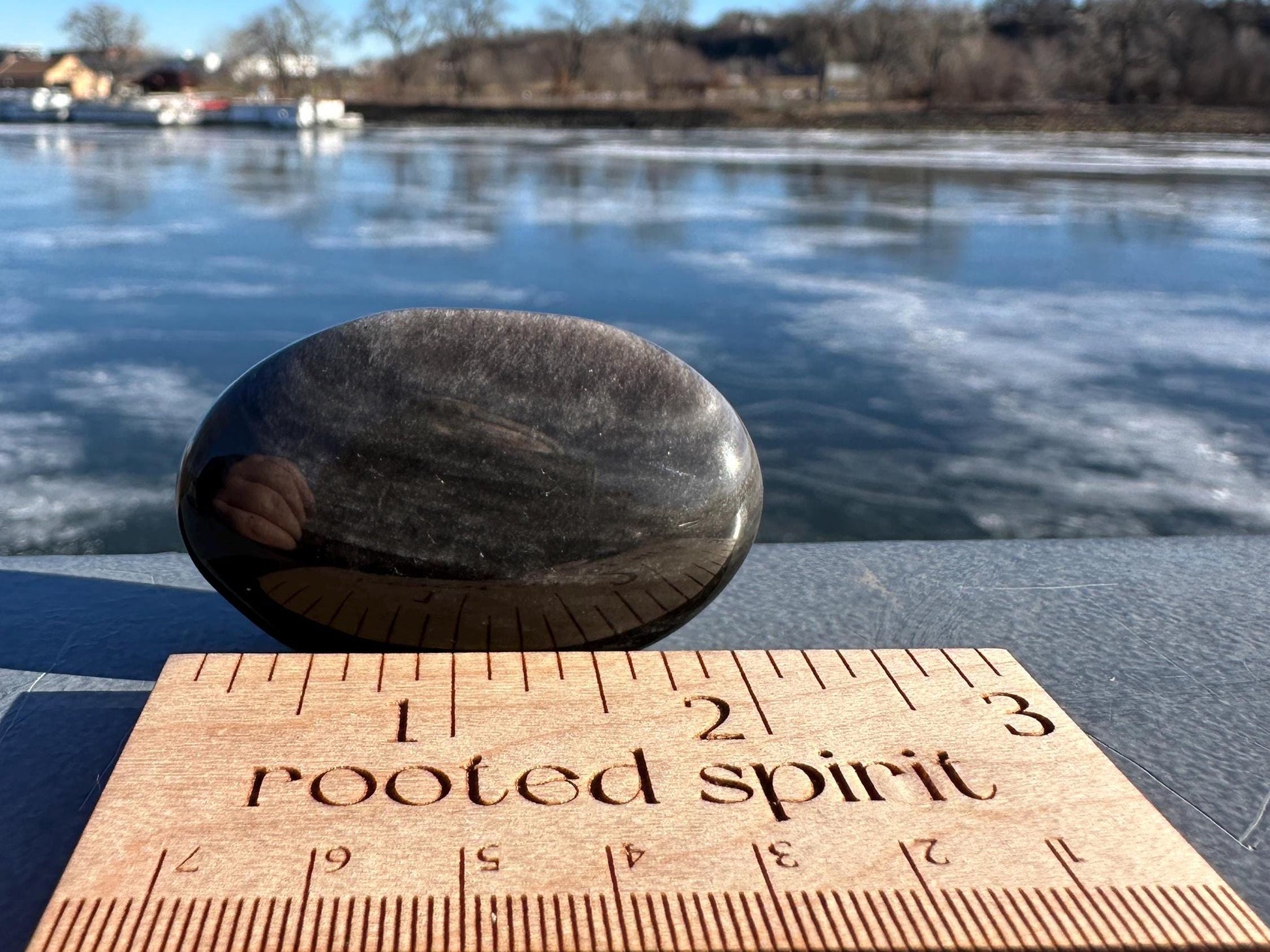 Silver Sheen Obsidian Palm Stone from Mexico